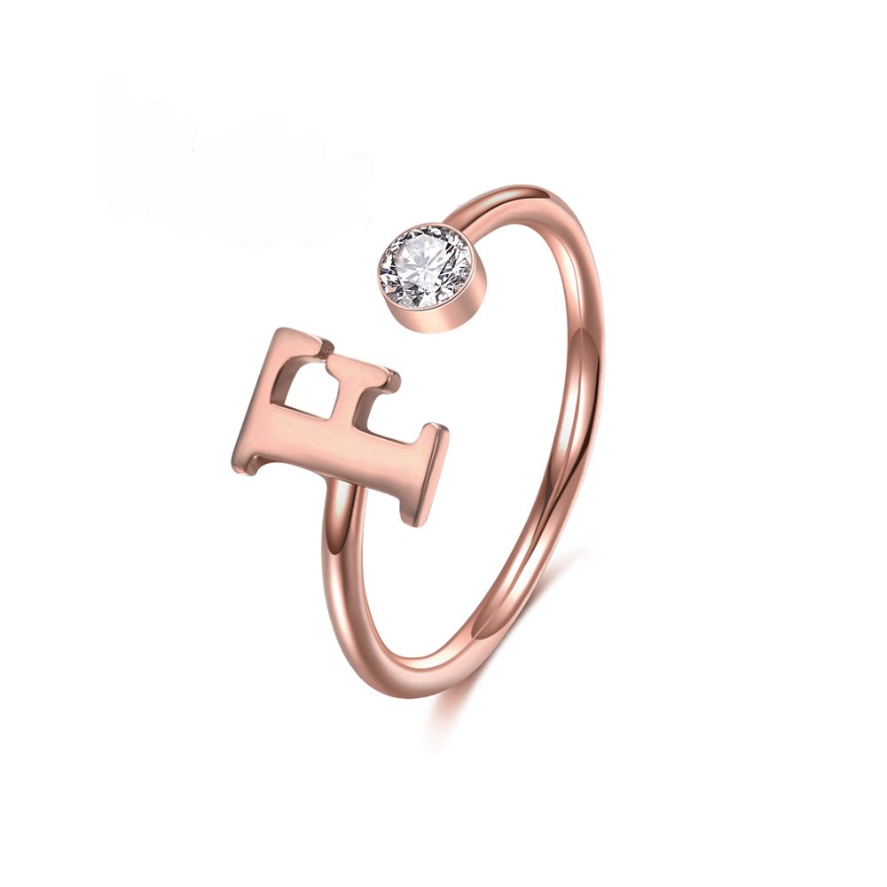 Personalized Rose Gold Initial Letter Ring A-Z - Custom Monogram Stackable Ring for Women - Perfect for Gifts, Engagements & Everyday Wear