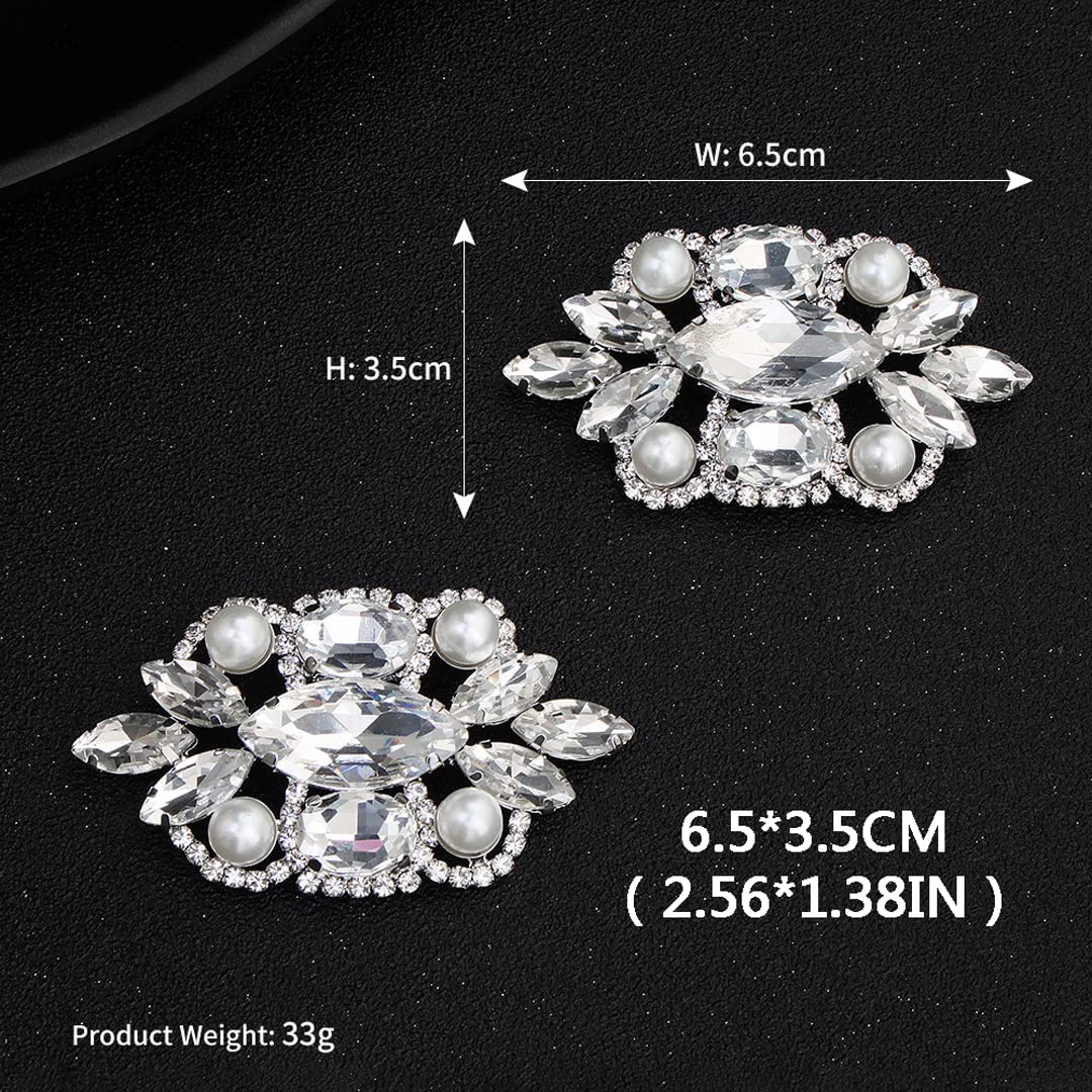 2 Pcs Clear Rhinestone Pearls Shoe Clips - Detachable Metal Buckle Decor for Wedding High Heels, Pumps & Flats | Elegant Shoe Accessories for Bridal, Prom & Special Occasions