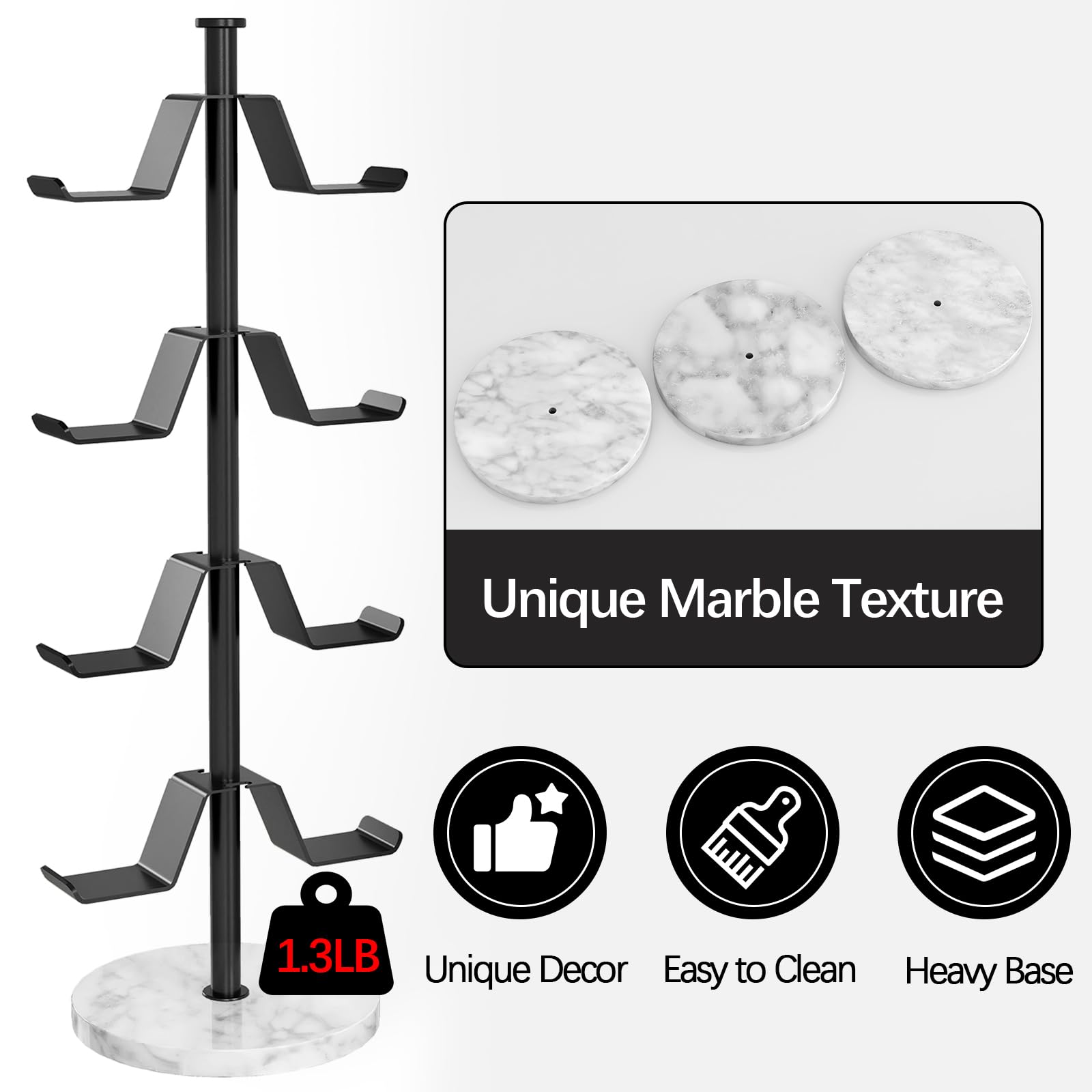 4-Tier Marble Base Controller Stand with Cable Organizer - Universal Holder for Nintendo Switch Pro & All Controllers - Perfect for Gaming Setup & Organized Playstation/Xbox Accessories Storage