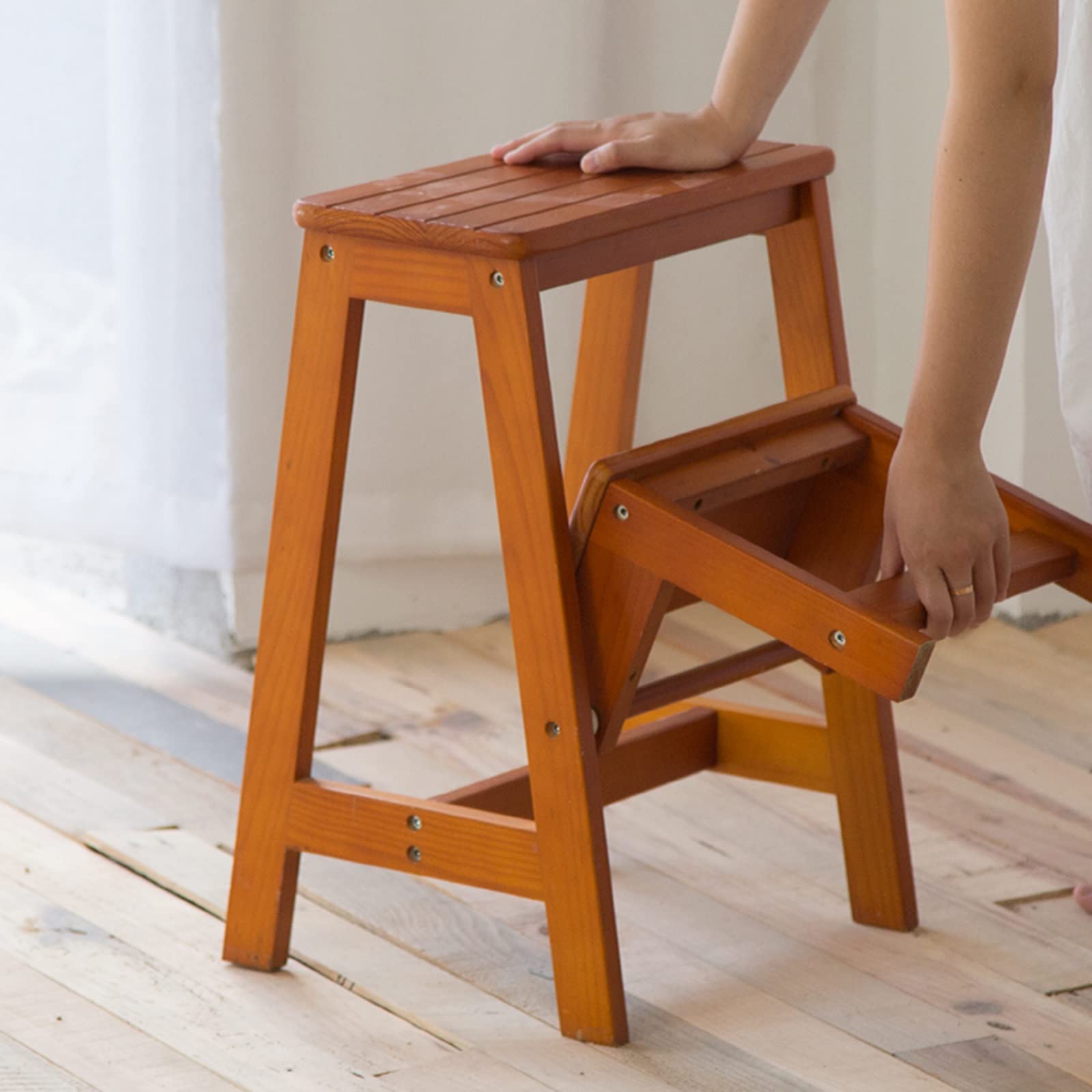 2-Step Heavy Duty Dual-Use Creative Ladder - Step Stool & Climbing Stool, Non-Slip Safety Design (Brown) - Perfect for Home, Office, Garage & DIY Projects