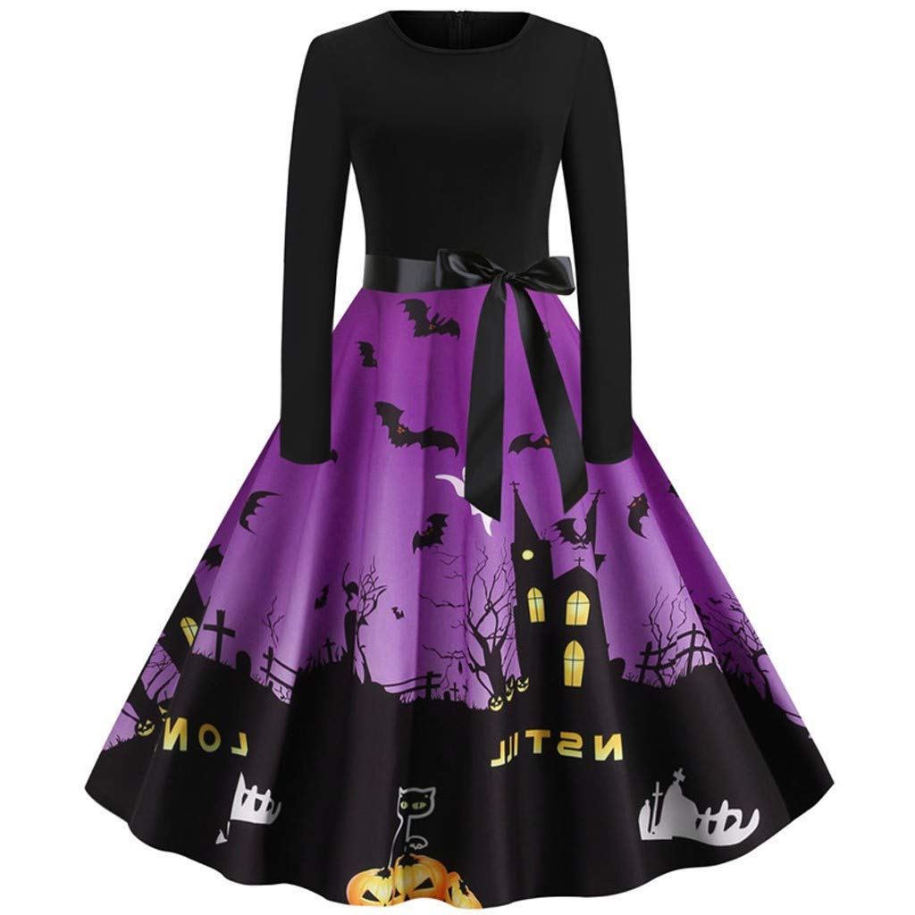 VOWUA Women's Halloween Party Dress - 50s A-Line Prom Gown for Evening Events