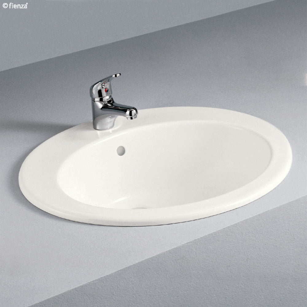 Fienza 6032031I Jessica Inset RAK 3 Tap Hole Bathroom Sink Basin in Ivory - Perfect for Modern Vanities and Powder Rooms