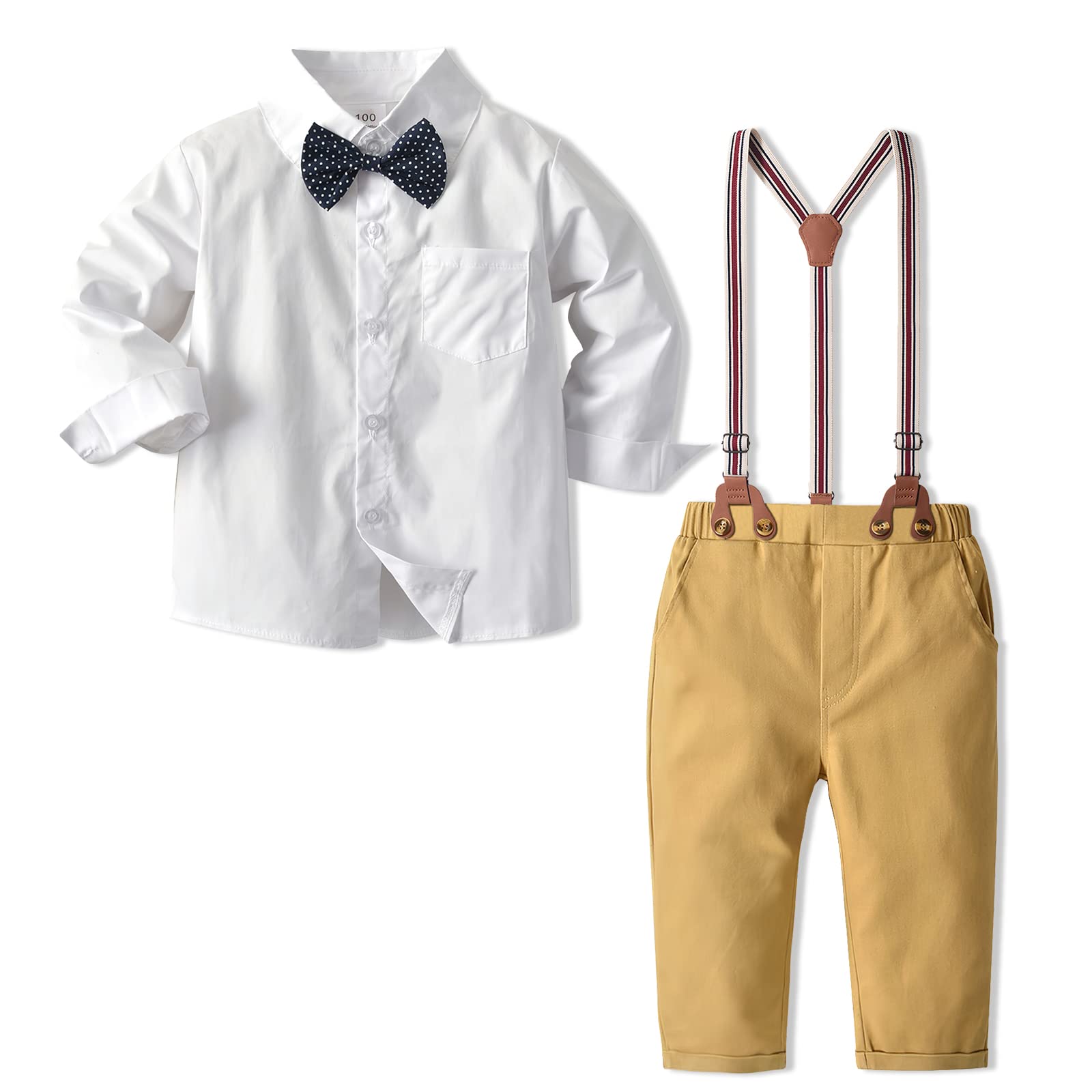 NWADA Baby Boy Formal Suit Set - Dress Shirt, Suspenders & Bow Tie Outfit for Weddings & Special Occasions (12M-7Y) | Toddler Dress Clothes for Parties, Photos & Family Events