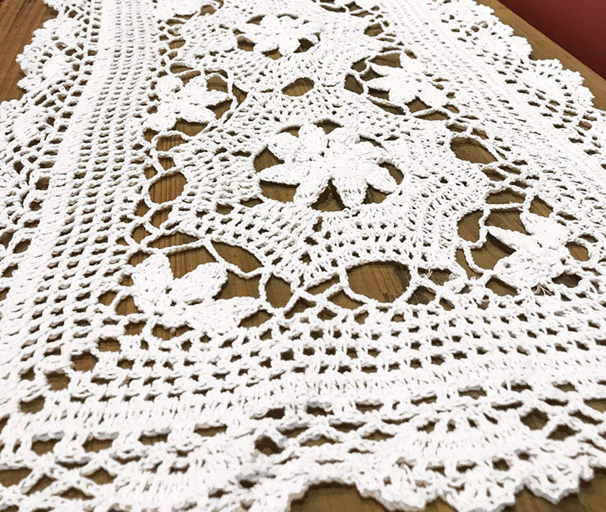 Handmade White Crochet Cotton Table Runner - 16x35 Inch Lace Doily Rectangular Dresser Scarf for Dining Table, Coffee Table, and Home Decor