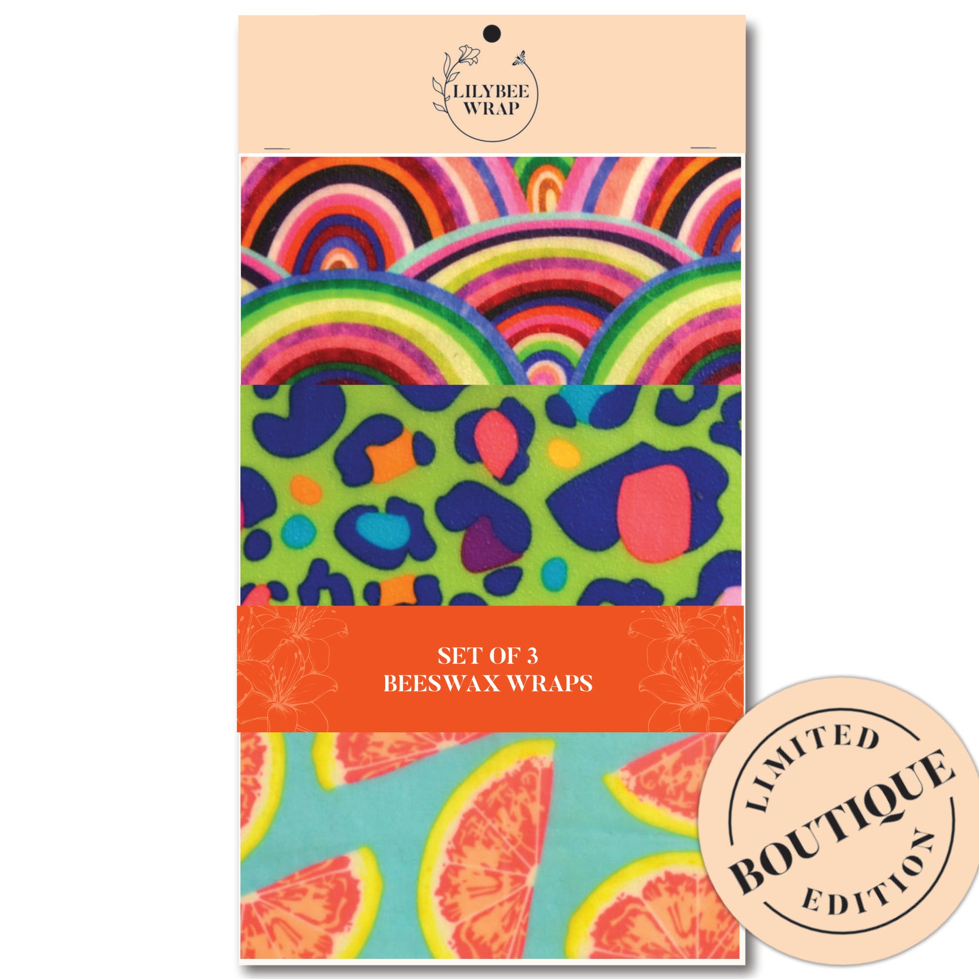Eco-Friendly Beeswax Food Wraps Set of 3 - Reusable Sustainable Food Storage for Sandwiches, Fruits & Leftovers - Colorful Rainbow Design for Kitchen & Picnic Use