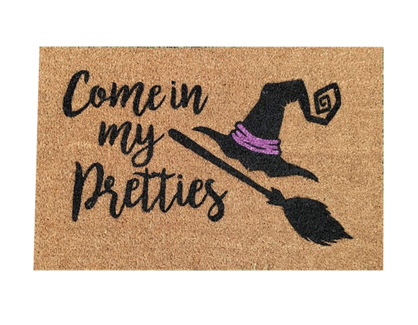 Hand-Painted Custom Halloween Welcome Doormat - Witch Design for Front Door Decor | Perfect for Spooky Season, Trick-or-Treaters & Haunted House Entryway