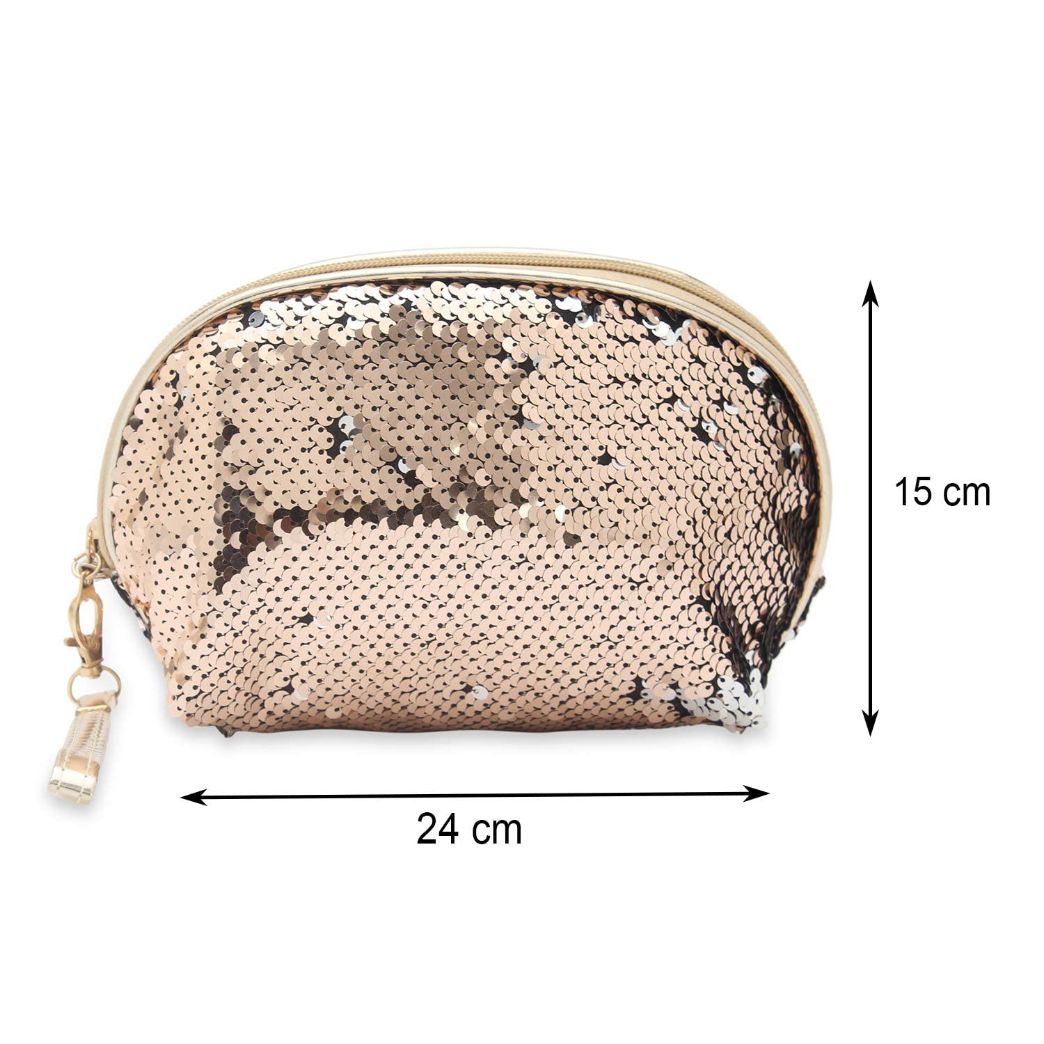 **NFI Essentials Women's Sequin Makeup Pouch – Gold Glam Cosmetic Bag (13.5cm) for Travel, Parties & Everyday Use**