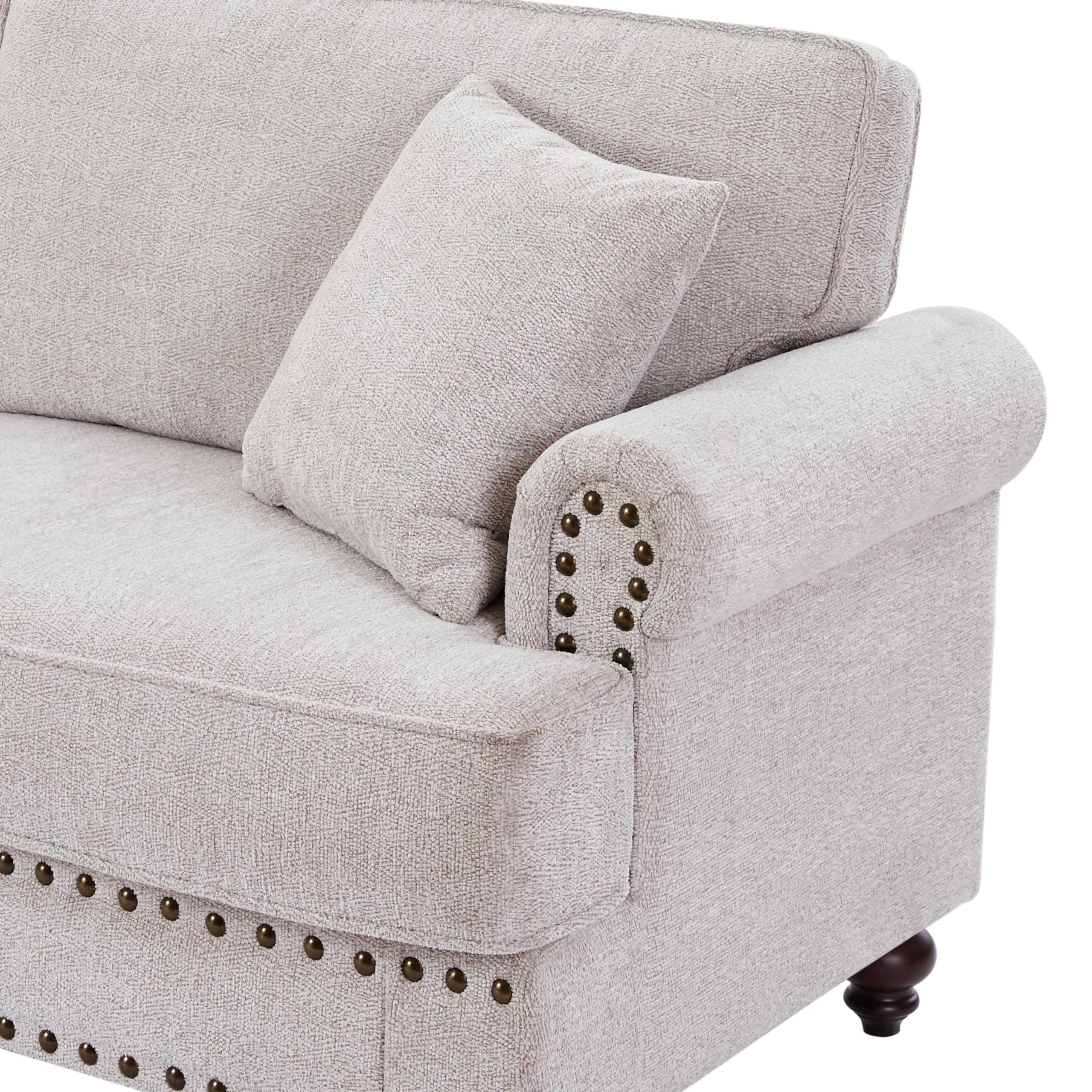 FANYE 3-Piece Chenille Upholstered Living Room Sofa Set with Armchair, Loveseat & 3-Seater Couch - Button Tufted Design with 4 Pillows & Nailhead Decor for Home, Office & Apartment - Perfect for Family Gatherings, Movie Nights & Relaxing