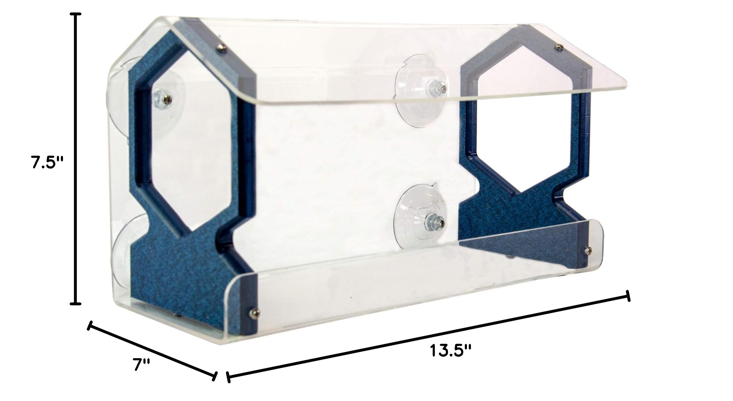 JCs Wildlife Geometric Diner 13 Window Bird Feeder - Easy to Clean & Fill, 4 Cup Seed Capacity - Clear Acrylic with Strong Suction Cups for Any Window (Blue) - Perfect for Bird Watching at Home, Office or Garden