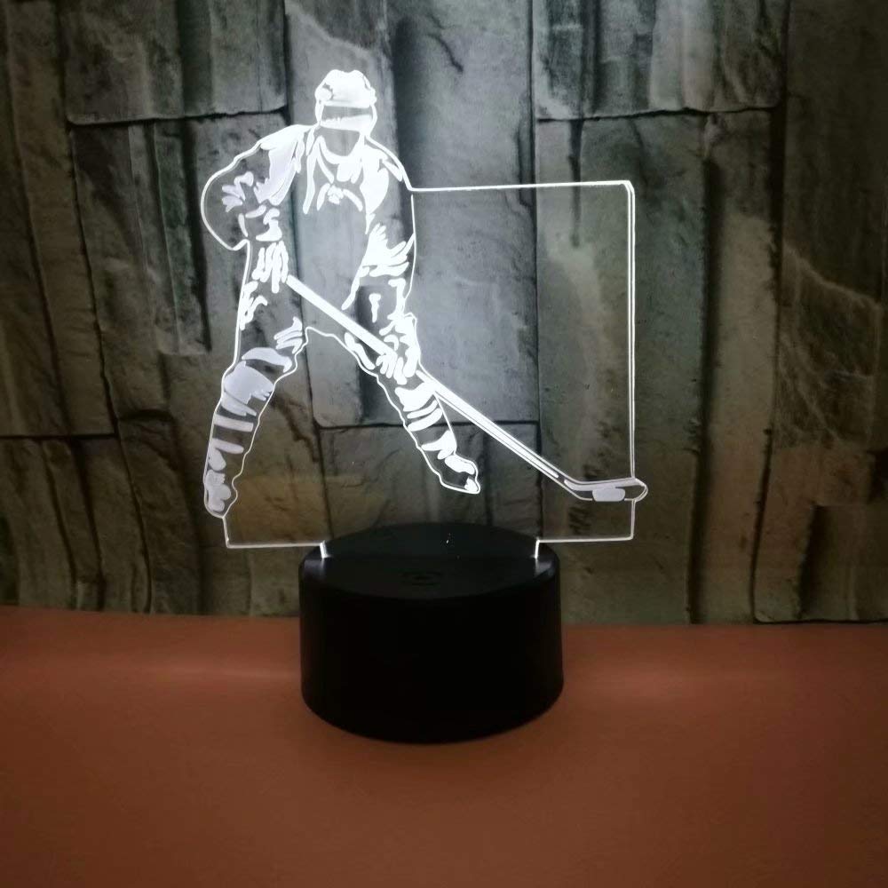 3D Hockey Player Night Light for Kids - 7 Color Changing LED Lamp with Smart Control, Perfect Gift for Boys & Girls Birthday, Bedroom Decor, Nursery Room Nightlight - Ideal for Bedside, Playroom & Party Decorations