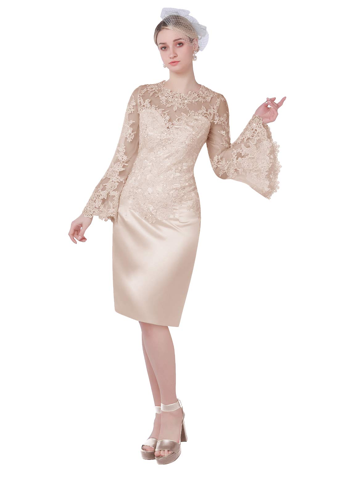 Elegant Tea-Length Lace Sheath Dress for Mother of the Bride | Formal Wedding Guest Dress | Perfect for Church Ceremonies & Reception Parties