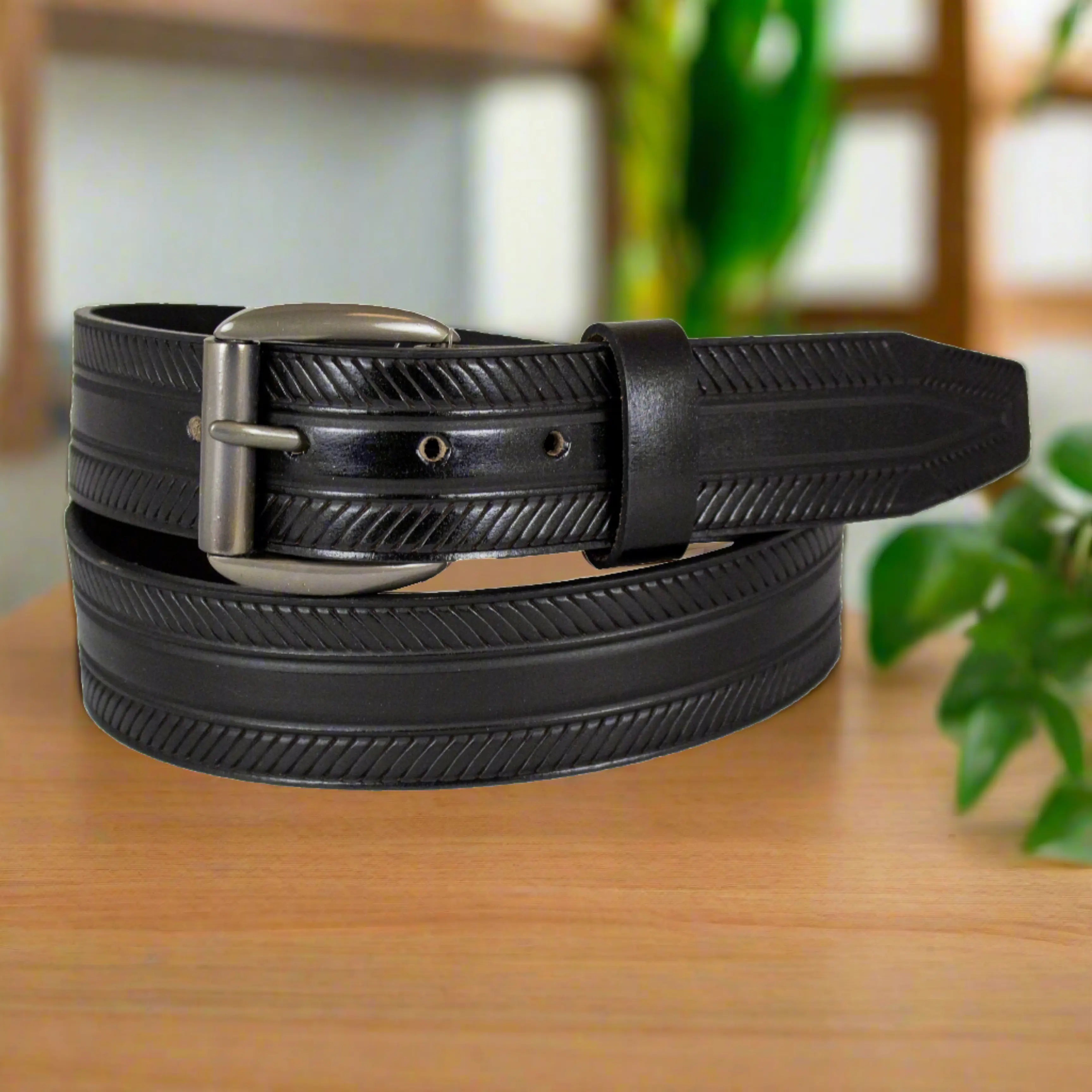 BOL Men's Removable Buckle Ribbed Leather Belt - Adjustable Dress & Casual Belt for Office, Jeans & Formal Wear