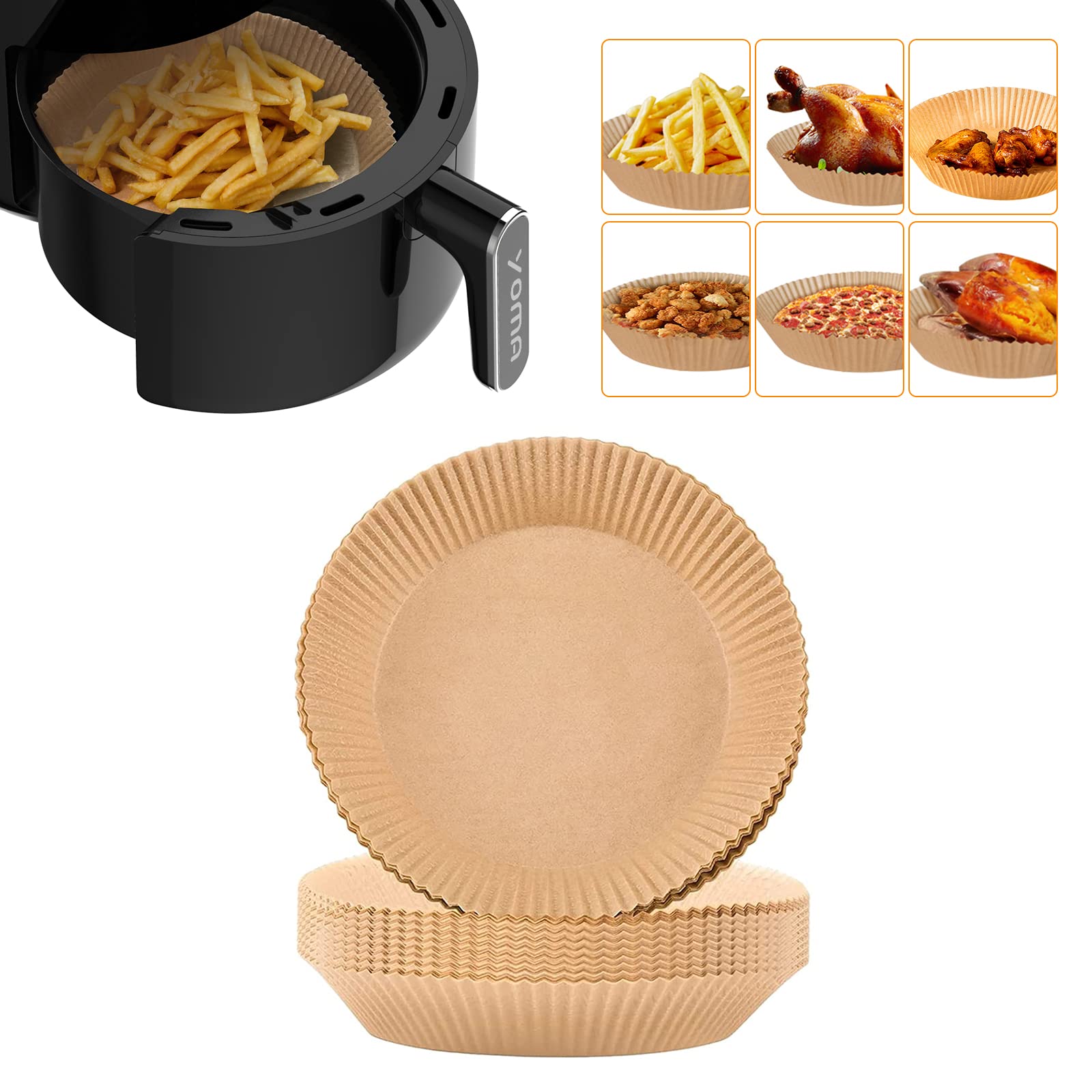 Non-Stick Air Fryer Liners - 100 Pcs Disposable Parchment Paper for Air Fryer, Baking, Roasting & Microwave - Oil & Water Proof, Food Grade, 6.5 Inch - Perfect for Healthy Cooking, Meal Prep & Quick Cleanup