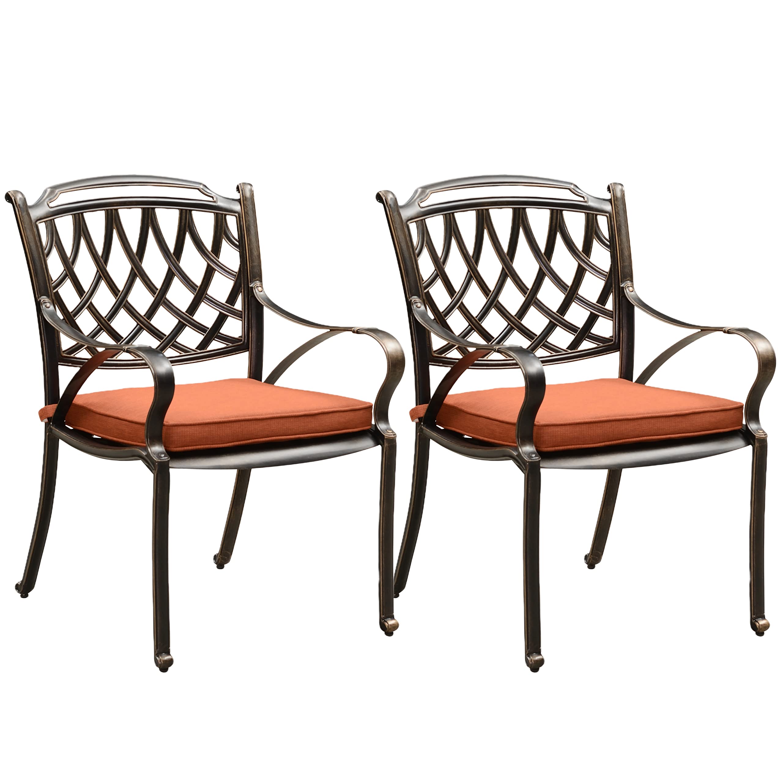 PURPLE LEAF Outdoor Dining Chair Set - 2 Cast Aluminum Patio Chairs with Cushions, Rhombic Brick Red - Perfect for Lawn, Yard, Garden & Backyard Entertaining