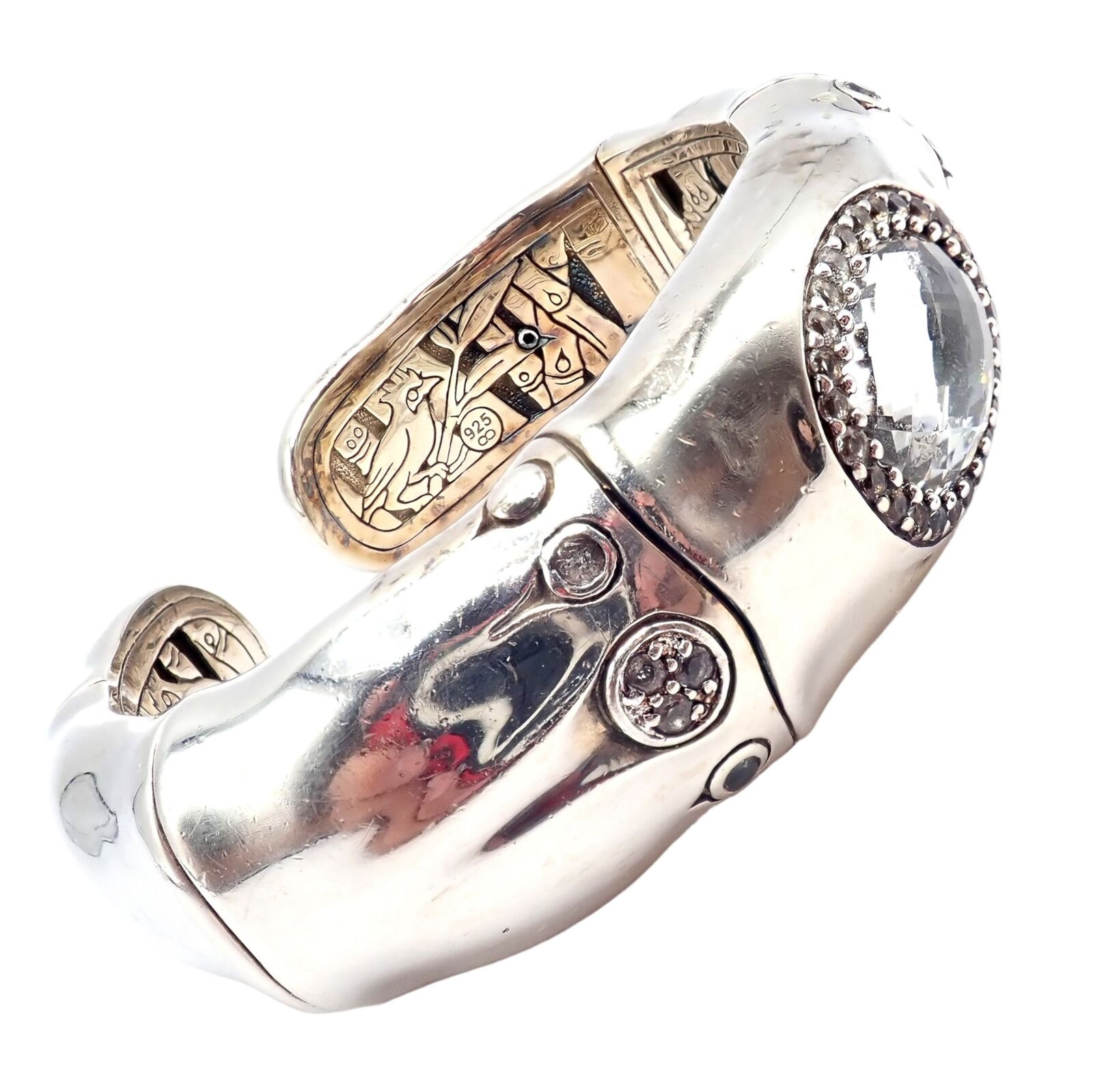 Authentic John Hardy Sterling Silver White Topaz 30 Bamboo Large Cuff Bracelet for Women - Elegant Statement Jewelry for Parties, Weddings & Special Occasions