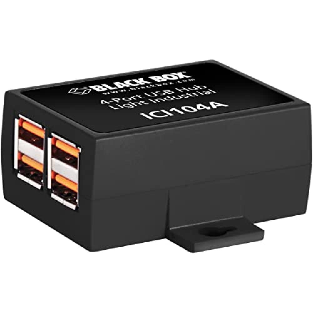 Black Box ICI104A 4-Port Industrial USB 2.0 Hub - Rugged USB Hub for Factory Automation, Machine Control & Harsh Environments