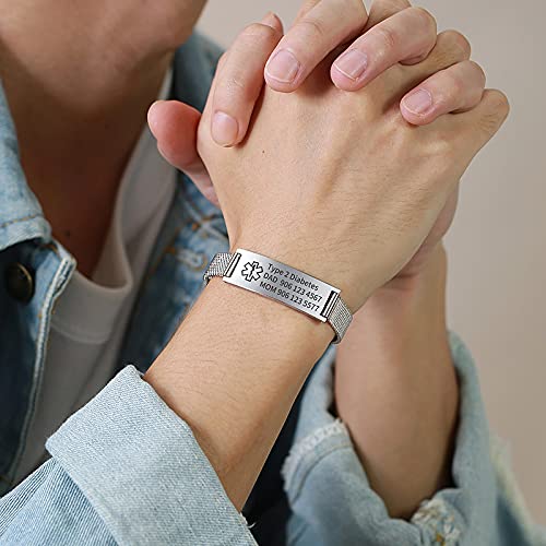 VNOX Adjustable Stainless Steel Medical Alert Bracelet for Men, Women & Kids - Free Engraving Emergency ID Wristband | Perfect for Allergies, Diabetes, Heart Conditions & Daily Wear