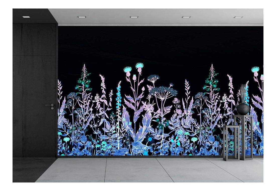 Wall26 - Large Self-Adhesive Vinyl Wall Mural (66x96 inches) - Floral Design on Black Background | Removable Modern Wallpaper for Living Room, Bedroom & Office Decor