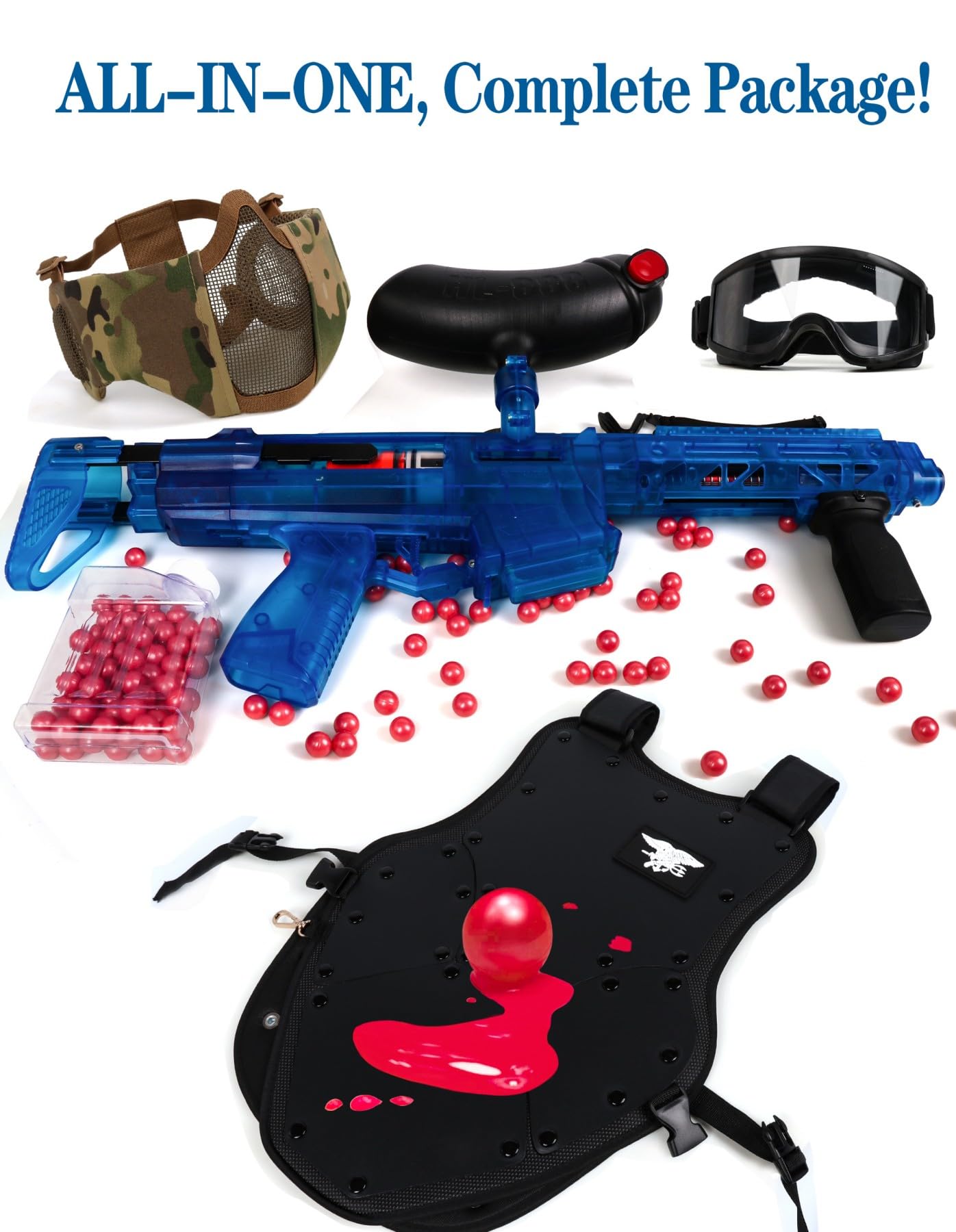Spring-Powered Paintball Gun Toy for Teens & Adults - Blue Paintball Marker for Outdoor Games, Target Practice & Team Competitions | Ages 14+ | Safe & Fun Paint Balling Gun