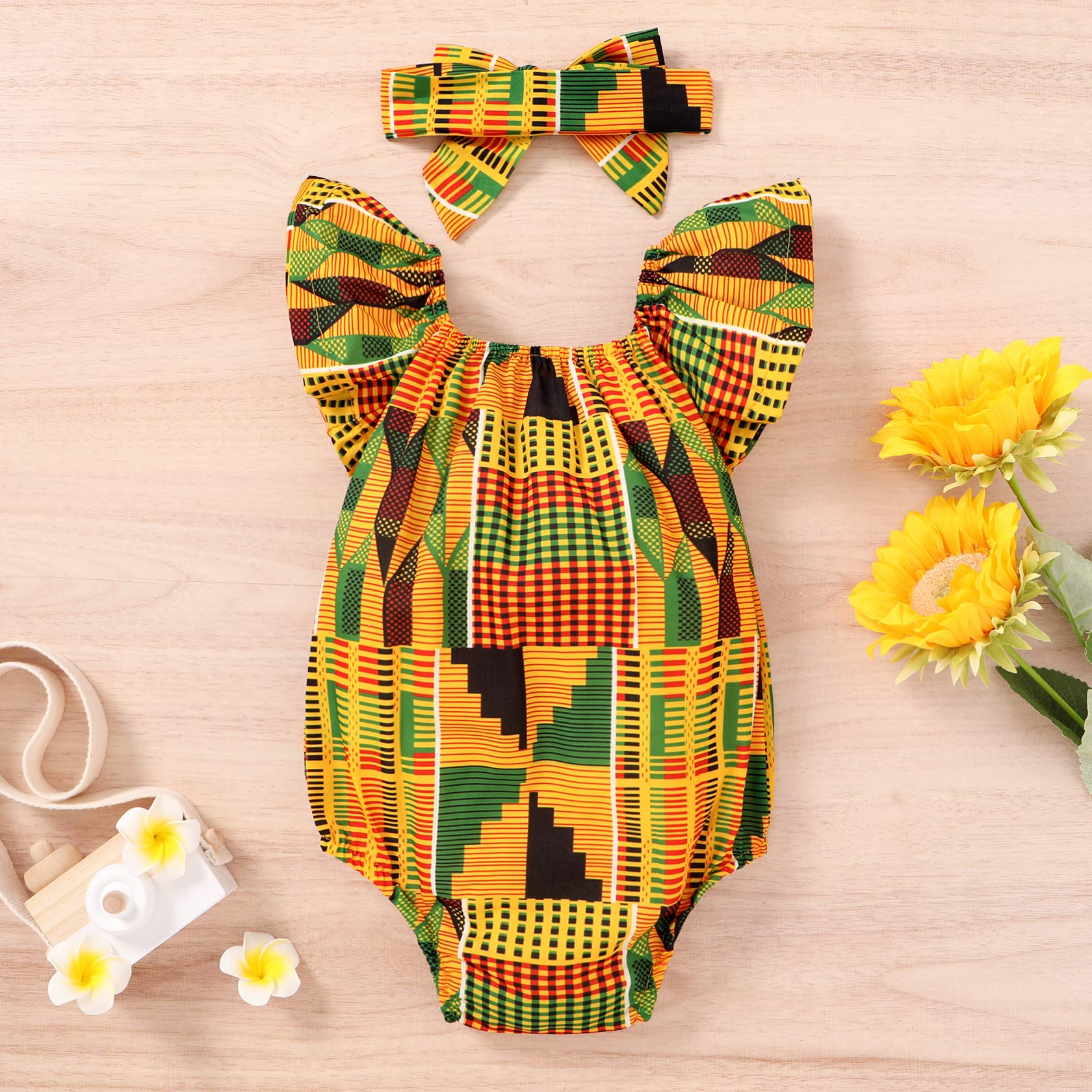 African Baby Girl Dashiki Ankara Outfit Set - Traditional Handmade Cotton 2-Piece Dress with Headwrap - Perfect for Photoshoots, Birthday Parties & Cultural Celebrations