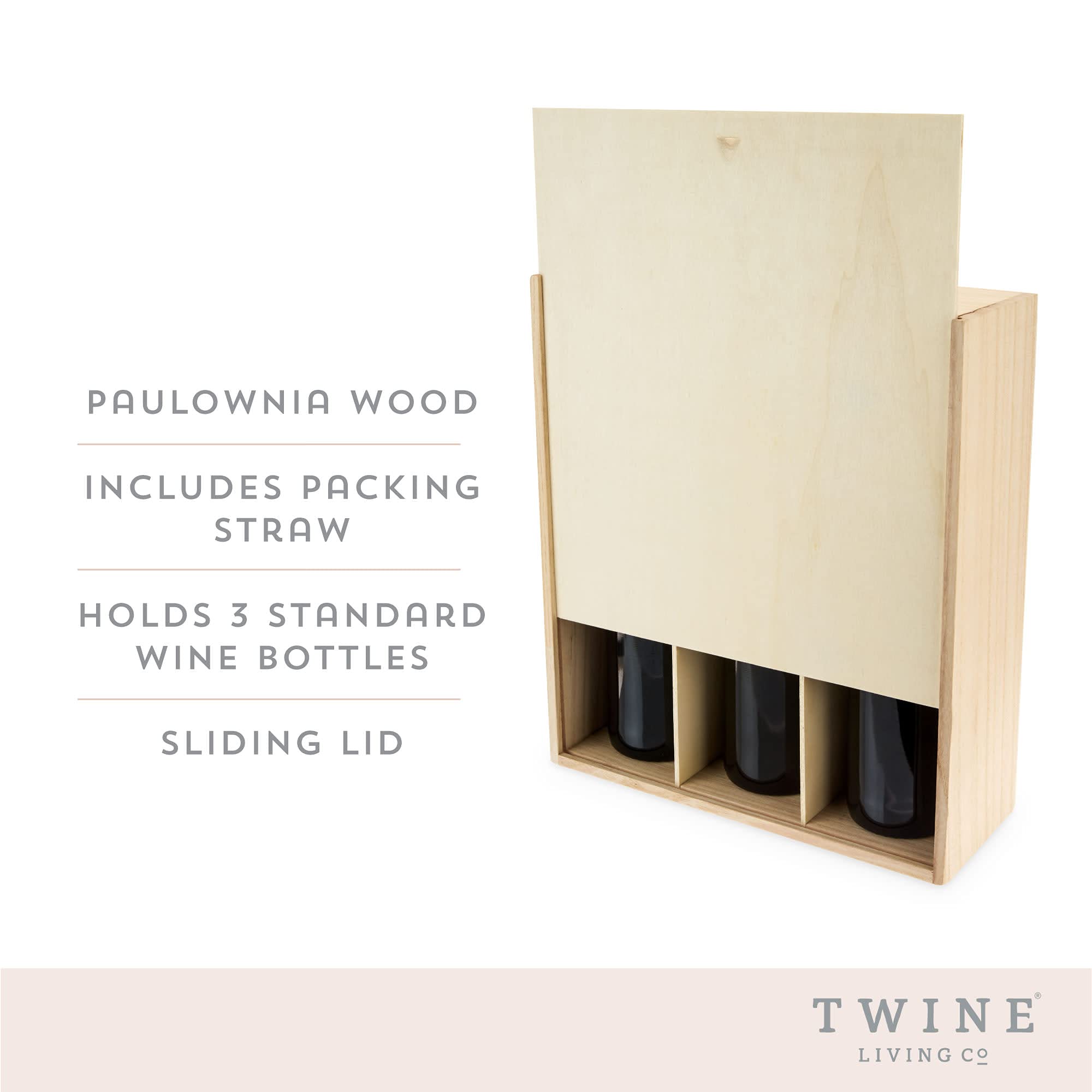 Premium Paulownia Wood Wine Gift Box - Holds 3 Standard Bottles | Elegant Wine Storage & Presentation Case | Perfect for Holidays, Weddings & Corporate Gifting | Natural Wooden Wine Bottle Box with Luxury Finish