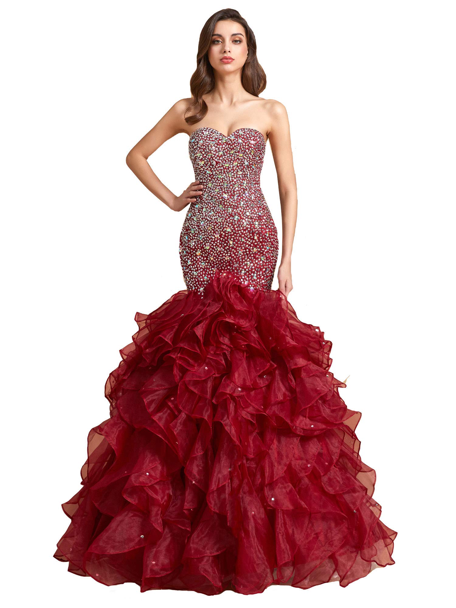 Elegant Long Mermaid Ruffles Beaded Sweetheart Corset Formal Prom Evening Dresses for Women – Perfect for Homecoming, Wedding, and Special Occasions