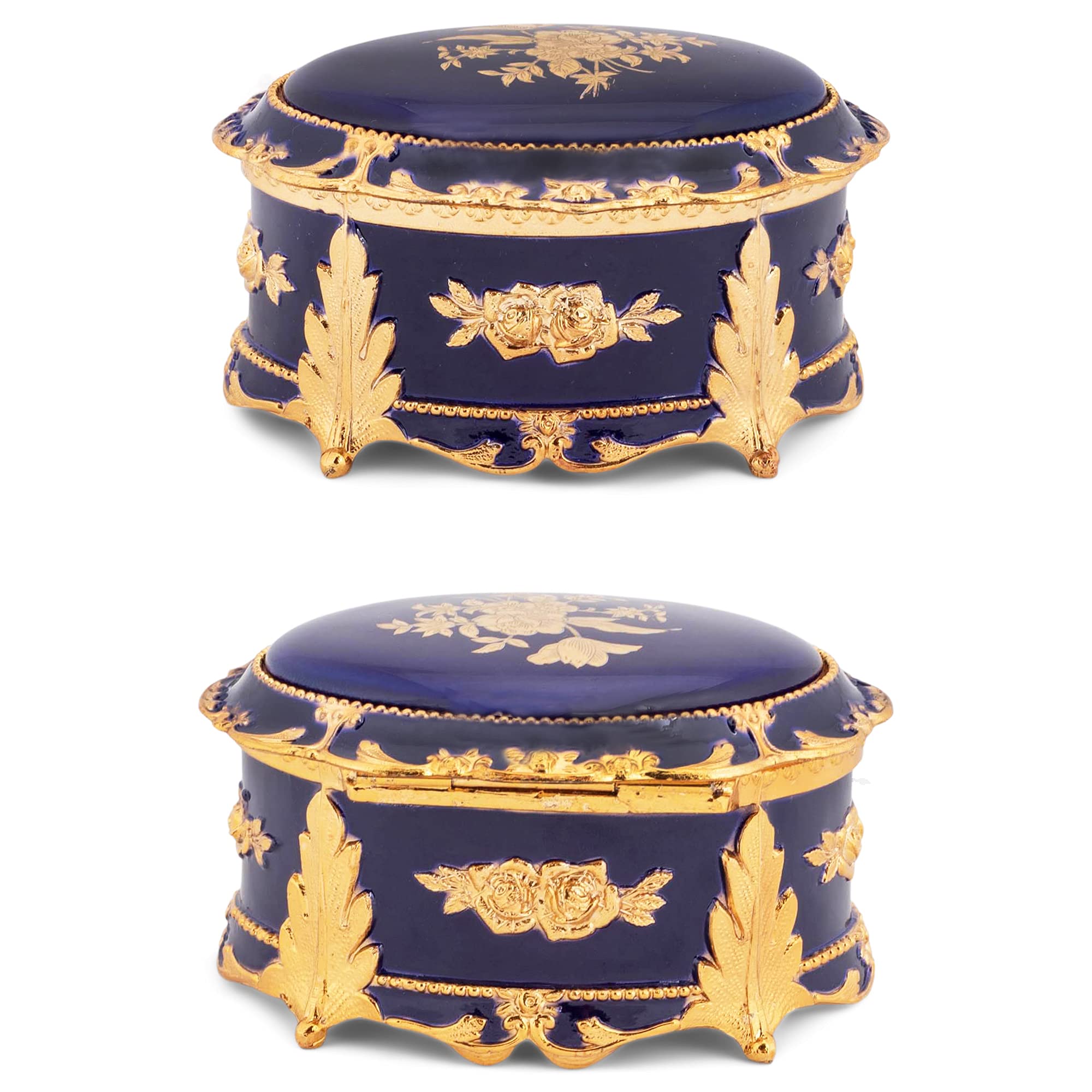 Elegant Blue & Gold Oval Music Box with Jewelry Storage - Plays 'Candle In The Wind' - Perfect for Gift Giving, Home Decor & Keepsake Display
