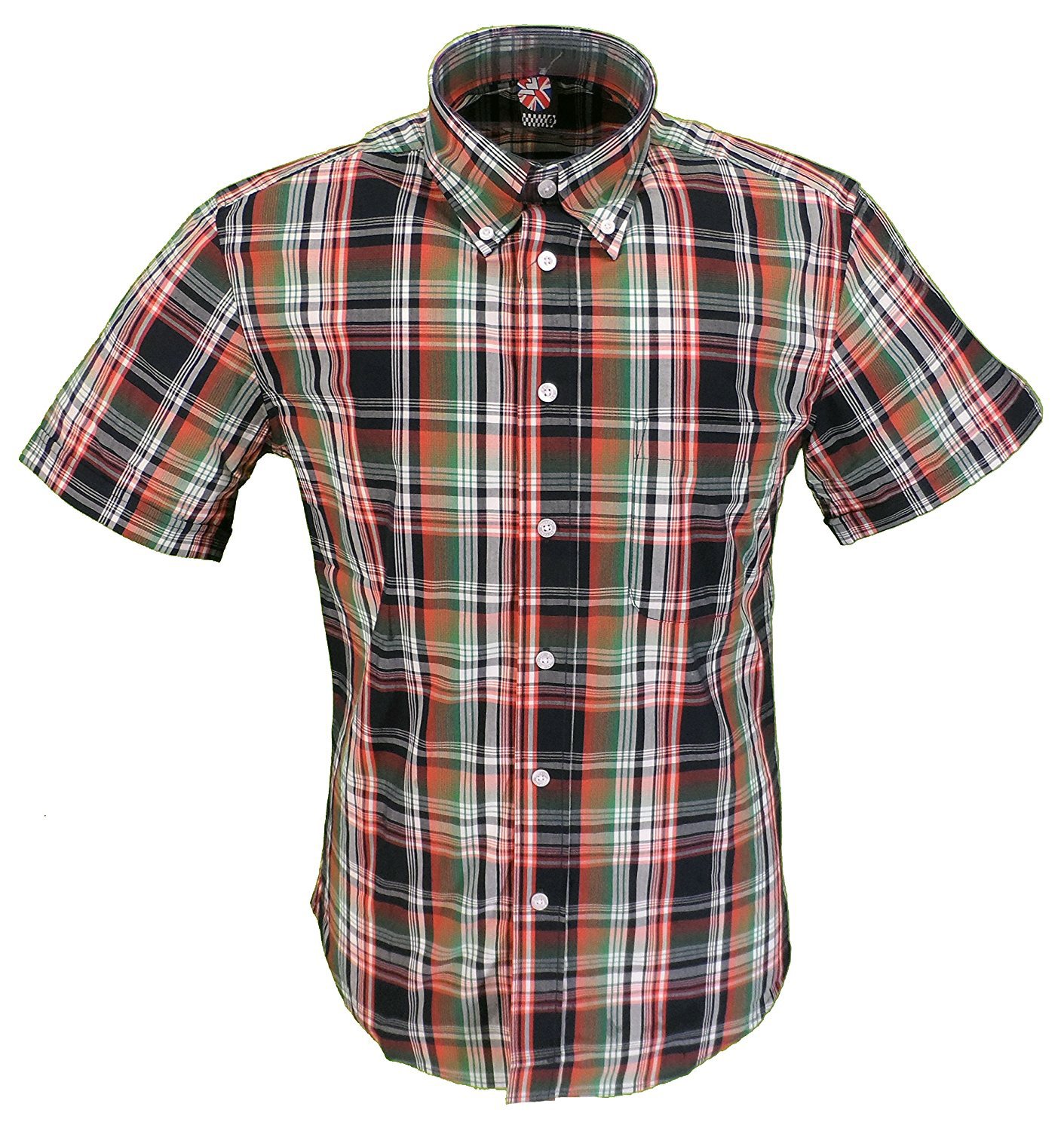 Warrior Clothing England Men's Retro Short Sleeve Button Down Shirt | McGoohan Skin Mod Punk Style | Slim Fit Casual Wear | Perfect for Concerts, Vintage Parties & Punk Fashion