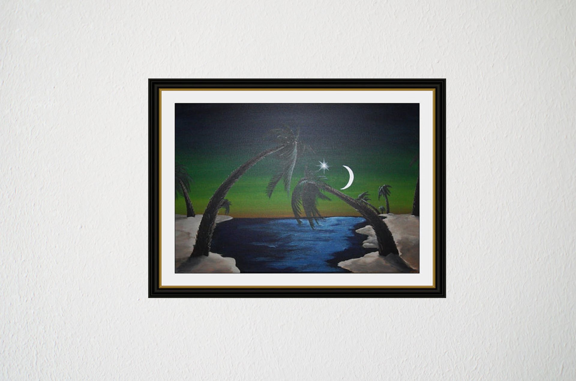 Original Acrylic Seascape Painting - Beach Palm Trees Ocean Artwork | Quiet Cove Wall Decor for Living Room, Bedroom & Office