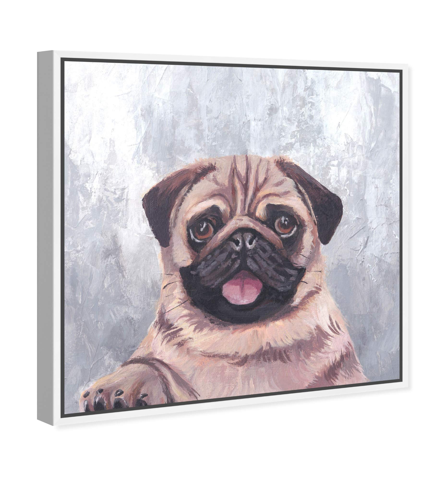 Happy Pug Dog Wall Art - 20x20 Inch Framed Canvas Print by Oliver Gal Artist Co. - Brown & Gray Animal Home Decor for Living Room, Bedroom & Office