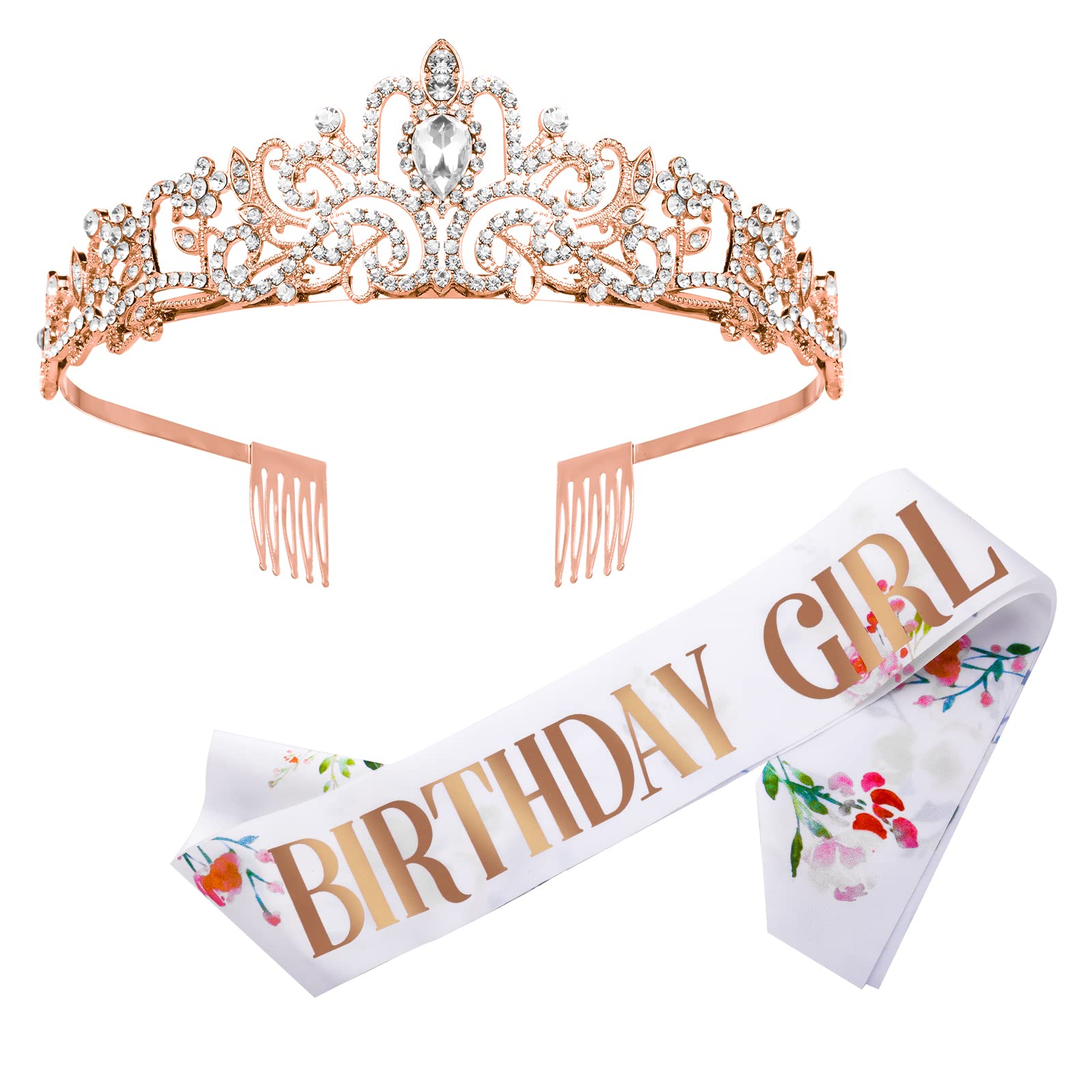 SAVITA Birthday Sash & Tiara Set - Sparkling Rhinestone Crown & Headband for Birthday Girls & Women | Perfect for Birthday Parties, Quinceañeras & Special Celebrations