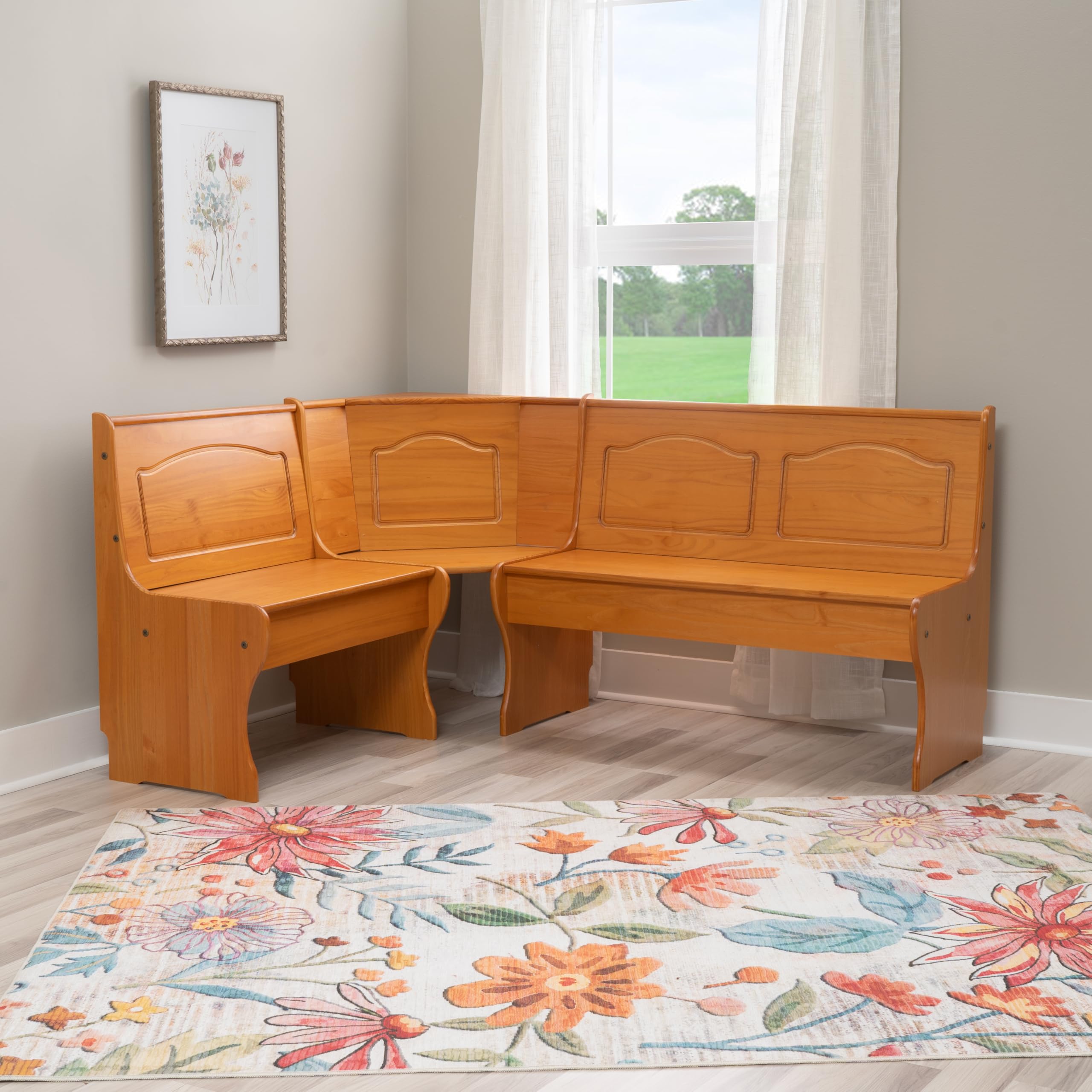 Linon Chelsea Kitchen-Nook Corner Unit in Natural Finish - Space-Saving Dining Set for Small Kitchens & Breakfast Nooks