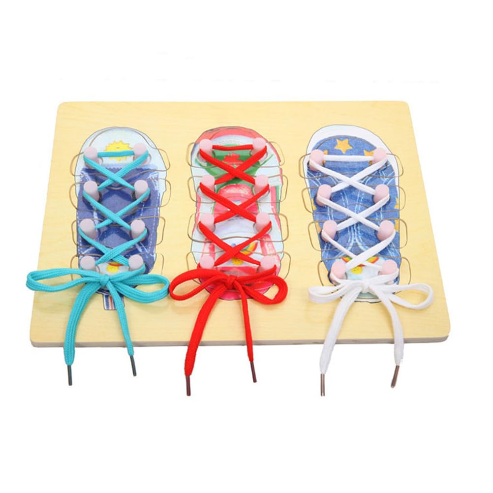 Wooden Lacing Shoe Toy - Learn to Tie Shoelaces Educational Kit for Kids | Montessori Toddler Learning Toy for Fine Motor Skills | Perfect for Preschool, Daycare & Homeschooling Activities