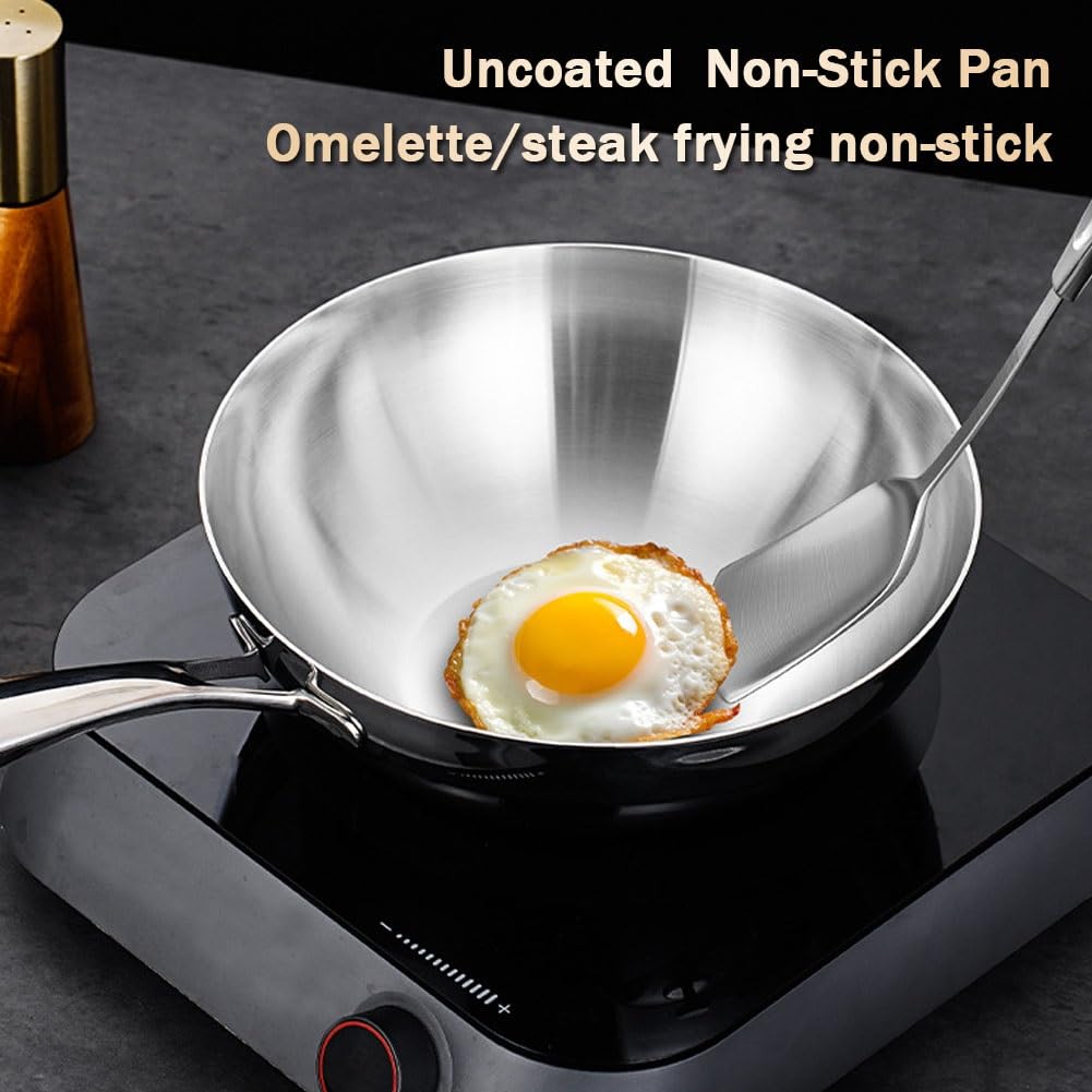 XUHONGYA 26cm Stainless Steel Non-Stick Wok Pan with Lid - Dishwasher & Oven Safe - Induction Compatible - Perfect for Stir-Frying, Sautéing & Deep Frying - Home & Restaurant Use