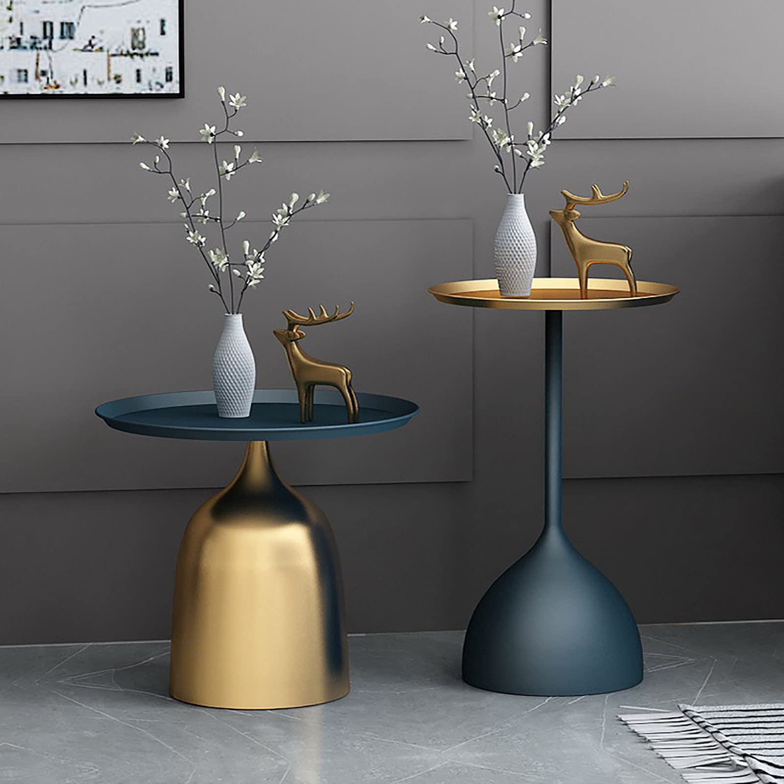 Nordic Modern Round Coffee Table Set - Wrought Iron Side & End Tables for Living Room, Bedroom - Gold & Blue Luxury Furniture for Home Decor & Small Space