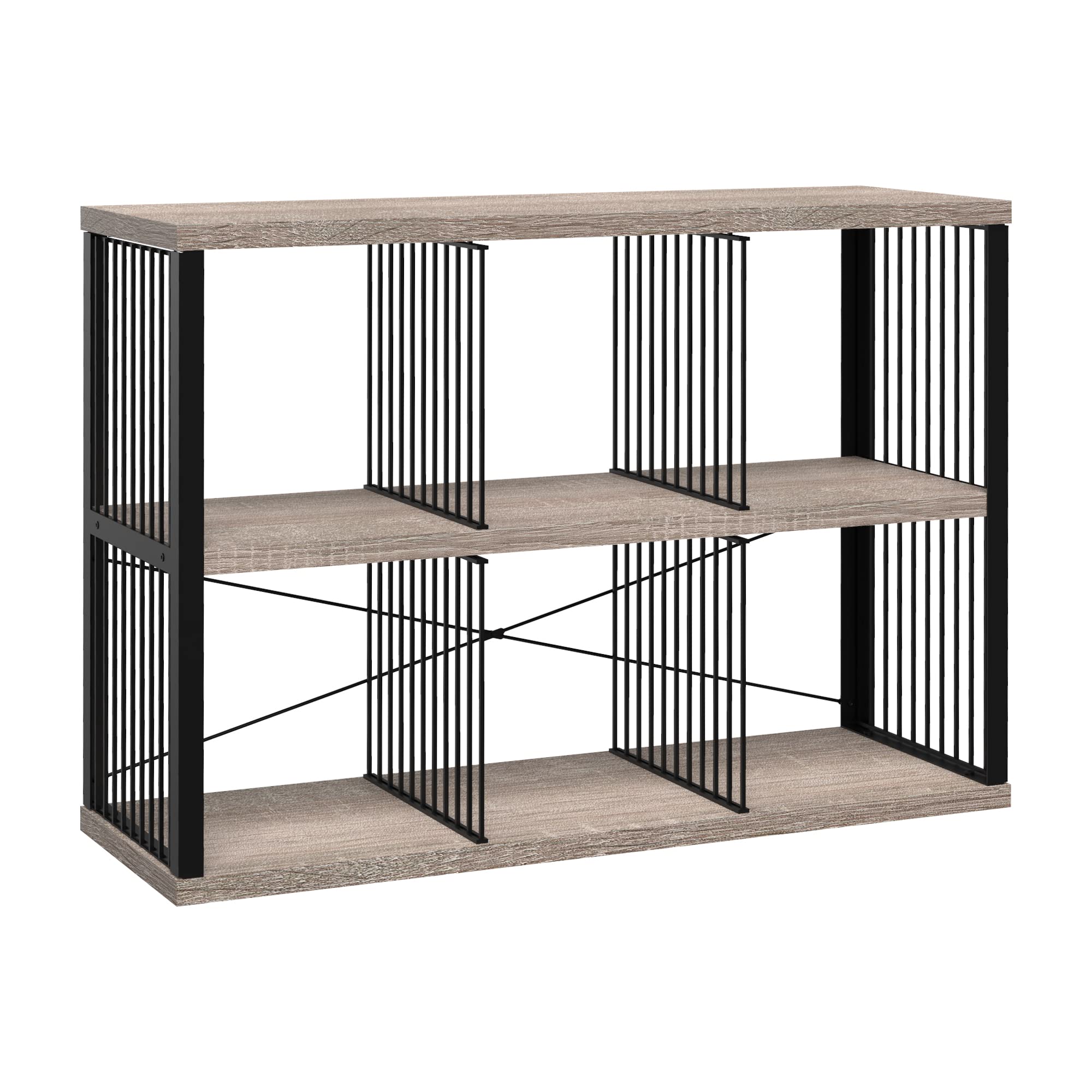ClosetMaid 6-Cube Storage Organizer - Black/Weathered Gray Wooden Bookshelf with Metal Frame for Bedroom, Living Room & Office - Easy Assembly Storage Shelf for Books, Toys & Home Decor