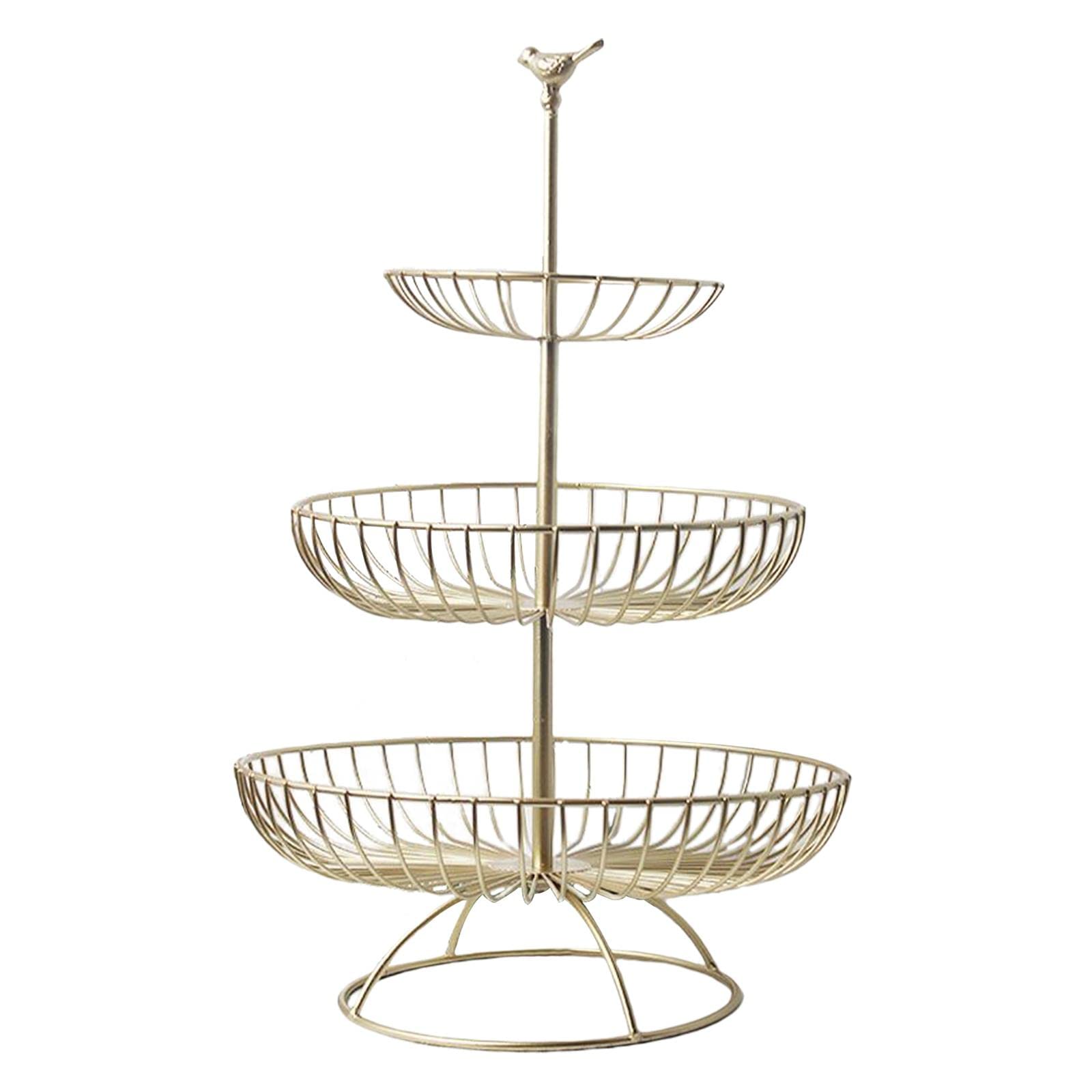 3-Tier Iron Fruit Basket with Detachable Handle - Kitchen Storage Organizer for Fruits, Vegetables & Serving - Durable Standing Rack for Countertop, Pantry & Dining Table Display