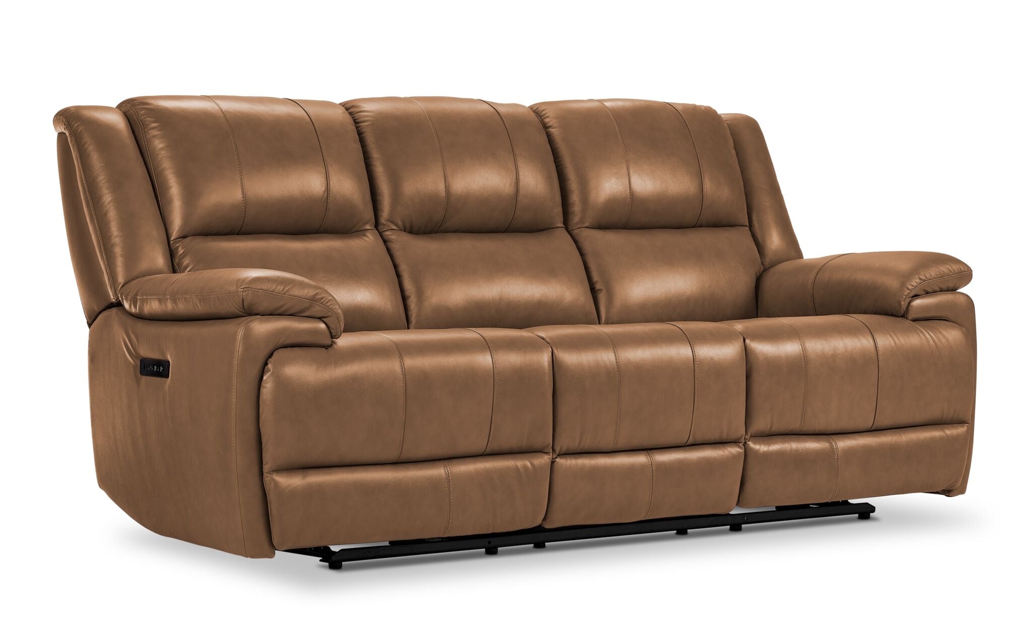 Allie Leather Dual Power Reclining Sofa and Loveseat Set in Canyon Brown - Modern Living Room Furniture with USB Charging Ports | Perfect for Family Movie Nights and Home Theater Lounging