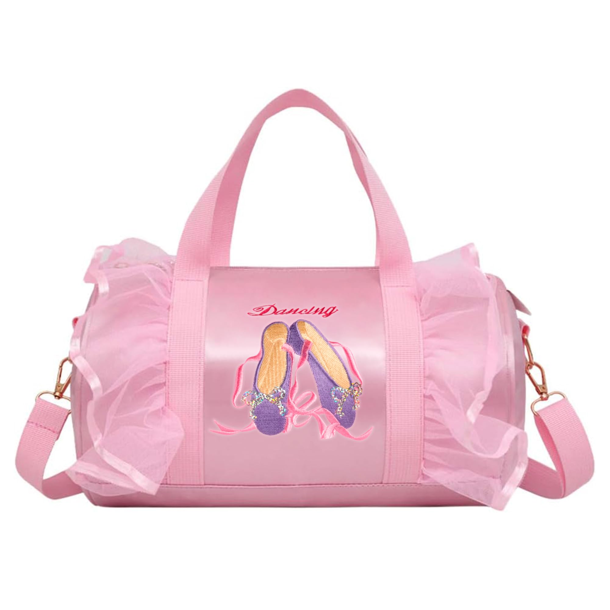 Besbomig Pink Ballet Dance Bag for Girls - Adjustable Shoulder Bag & Crossbody Sports Purse for Ballerina, Dancewear Storage & Princess Shoes Tote - Perfect for Ballet Class, Dance Recitals & Kids Dance Practice