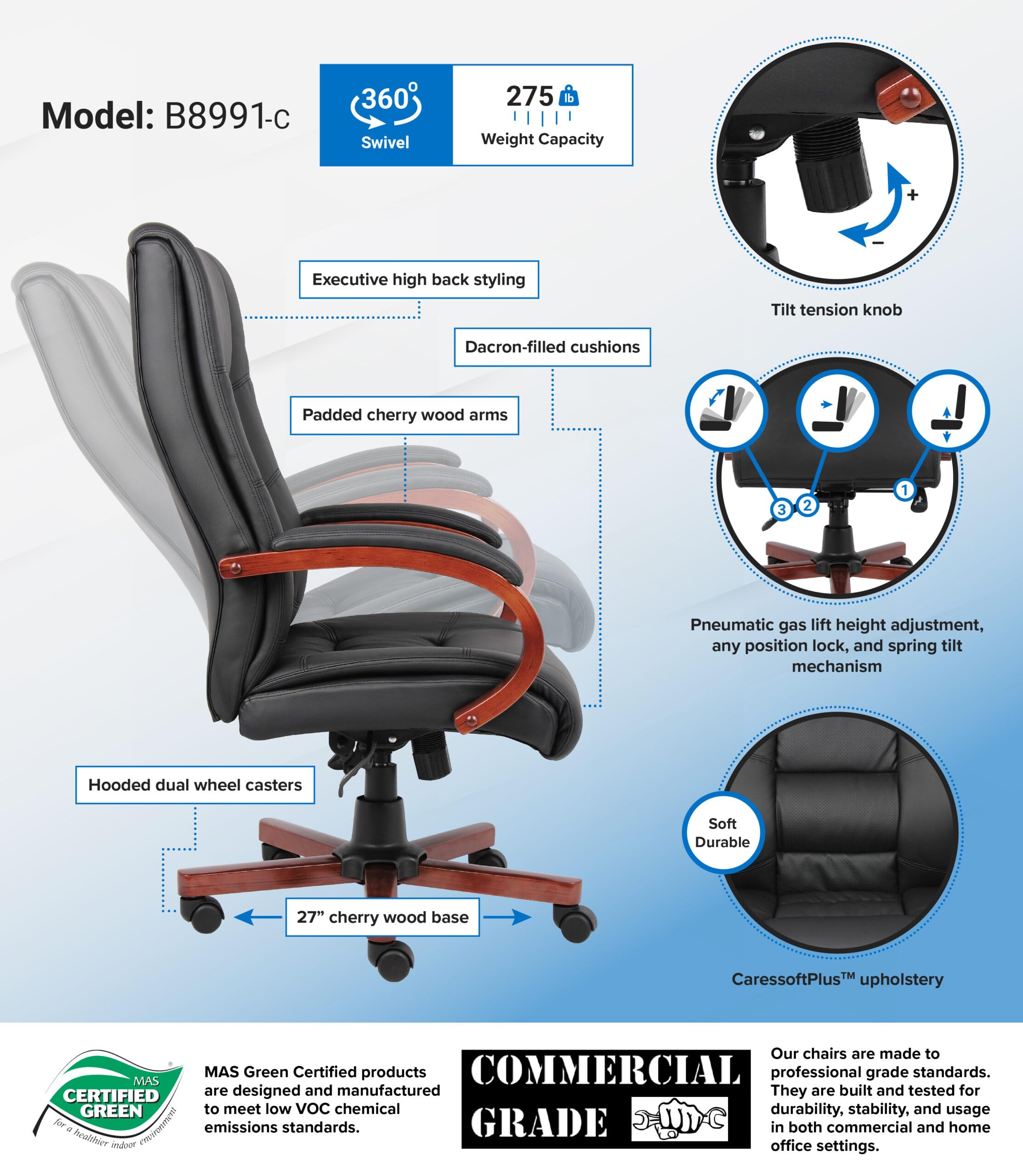 Premium High Back Executive Office Chair - Ergonomic Wood Finish Swivel Chair for Home & Business - Perfect for Conference Rooms, Desks & Executive Offices