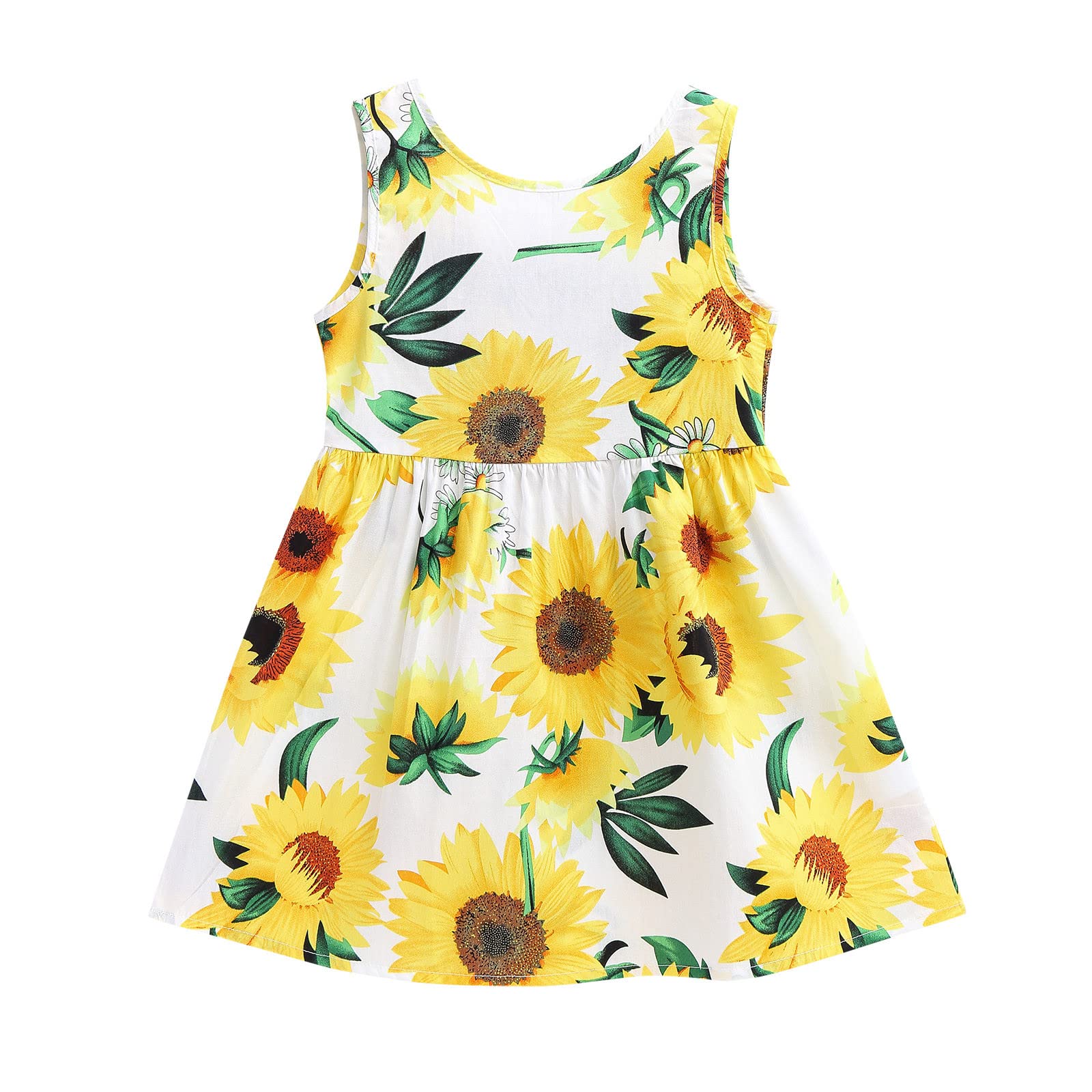 KONFA Toddler Girls Sunflower Print Sleeveless Dress Outfits 1-6 Years - Cute Princess Summer Clothes for Baby & Kids | Perfect for Beach, Birthday Parties & Outdoor Play