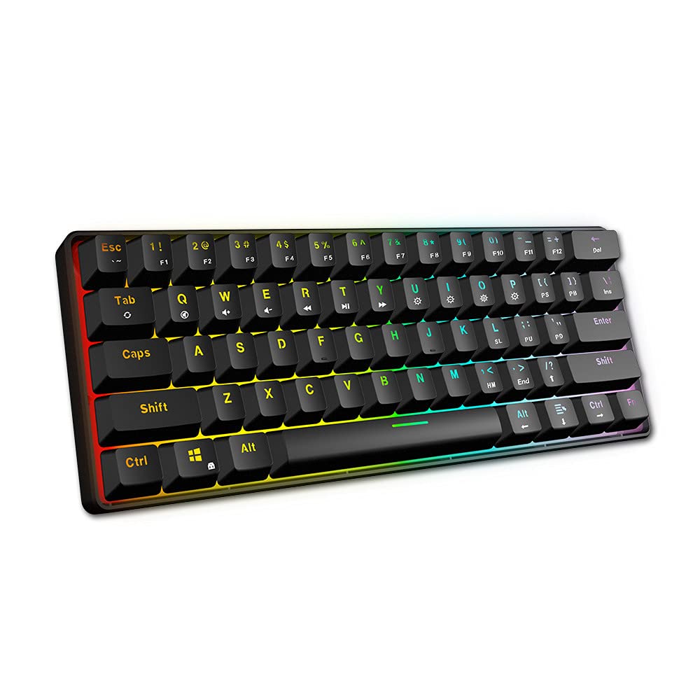 Heywood SK61 60% Compact Hot-Swappable Wired Mechanical Gaming Keyboard with Gateron Optical Red Switches, RGB Backlit, N-Key Rollover - Perfect for Windows/Mac Gamers & Programmers (Pure Black) - Ideal for Esports, Office Work & Typing Enthusiasts