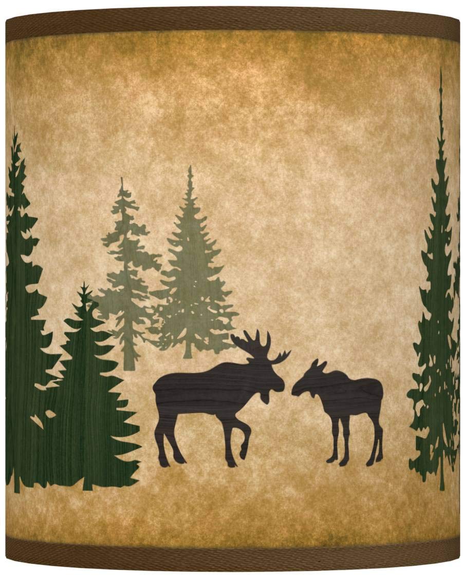Brown & Green Moose Lodge Cylinder Print Lamp Shade - 10