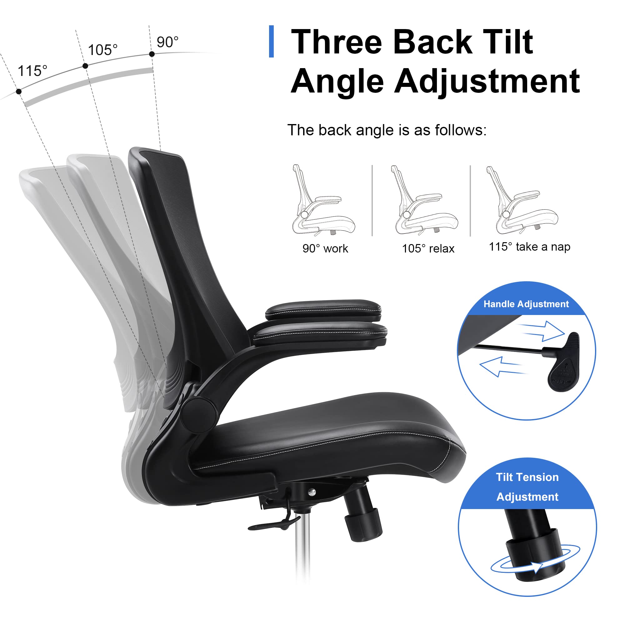 Misolant Adjustable Height Office Chair for Standing Desk - PU Leather Drafting Chair with Foot Ring, Reclining Back & Lumbar Support - Ergonomic Tall Chair for Home Office, Gaming & Computer Workstations