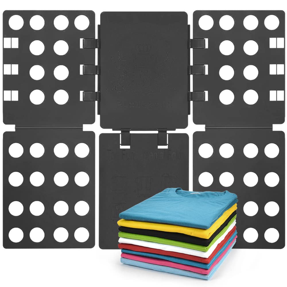 Geniusidea Adjustable PP Plastic Shirt Folding Board - Easy to Use Laundry Organizer for T-Shirts, Clothes & Garments | Perfect for Home, Closet & Travel Organization (Black)