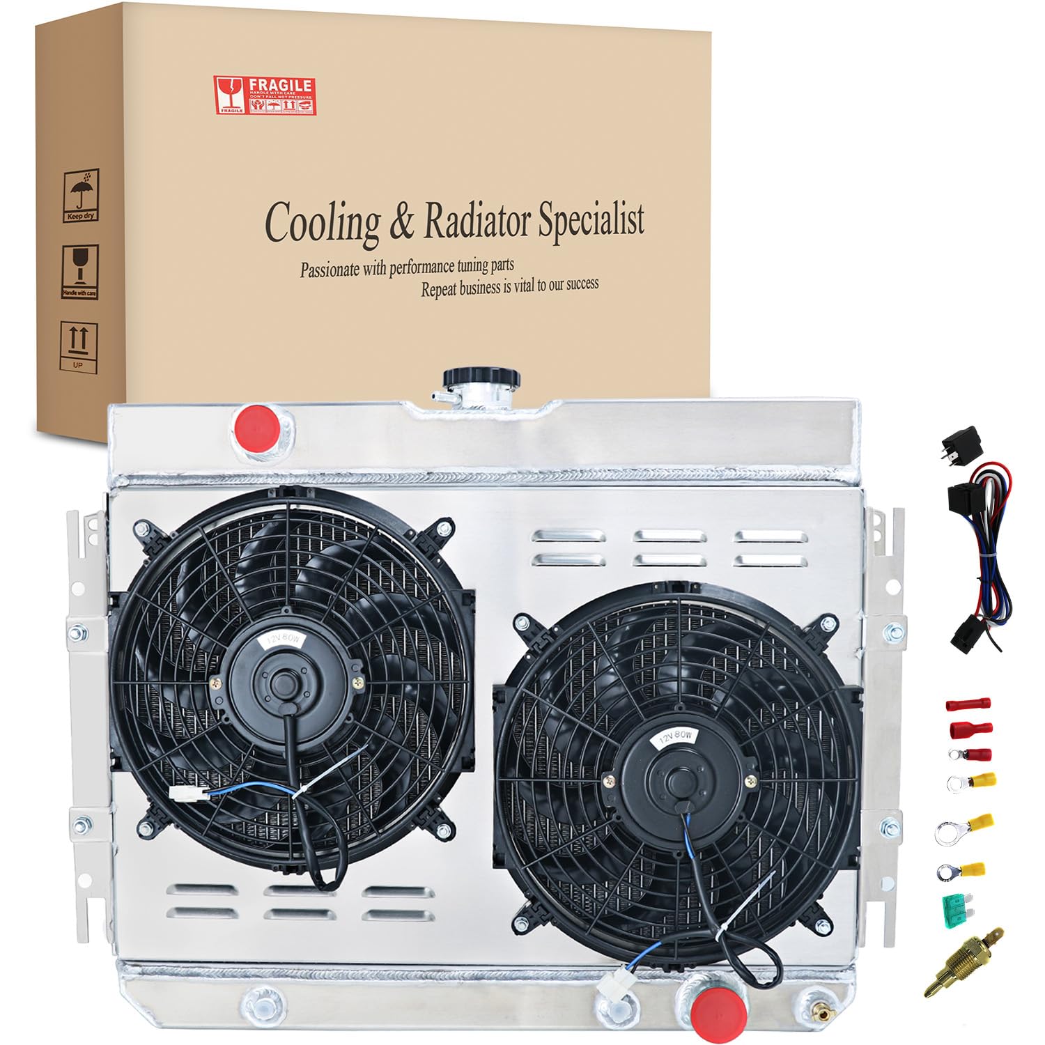 High Performance 3-Row Aluminum Radiator with Dual 12