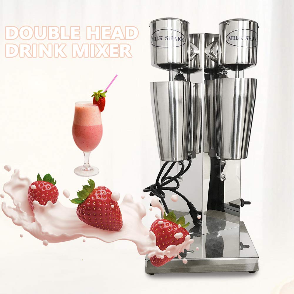 Commercial Stainless Steel Dual Head Milk Shaker Machine - 110V Electric Drink Mixer for Smoothies, Protein Shakes & Bubble Tea - Perfect for Cafes, Gyms & Juice Bars