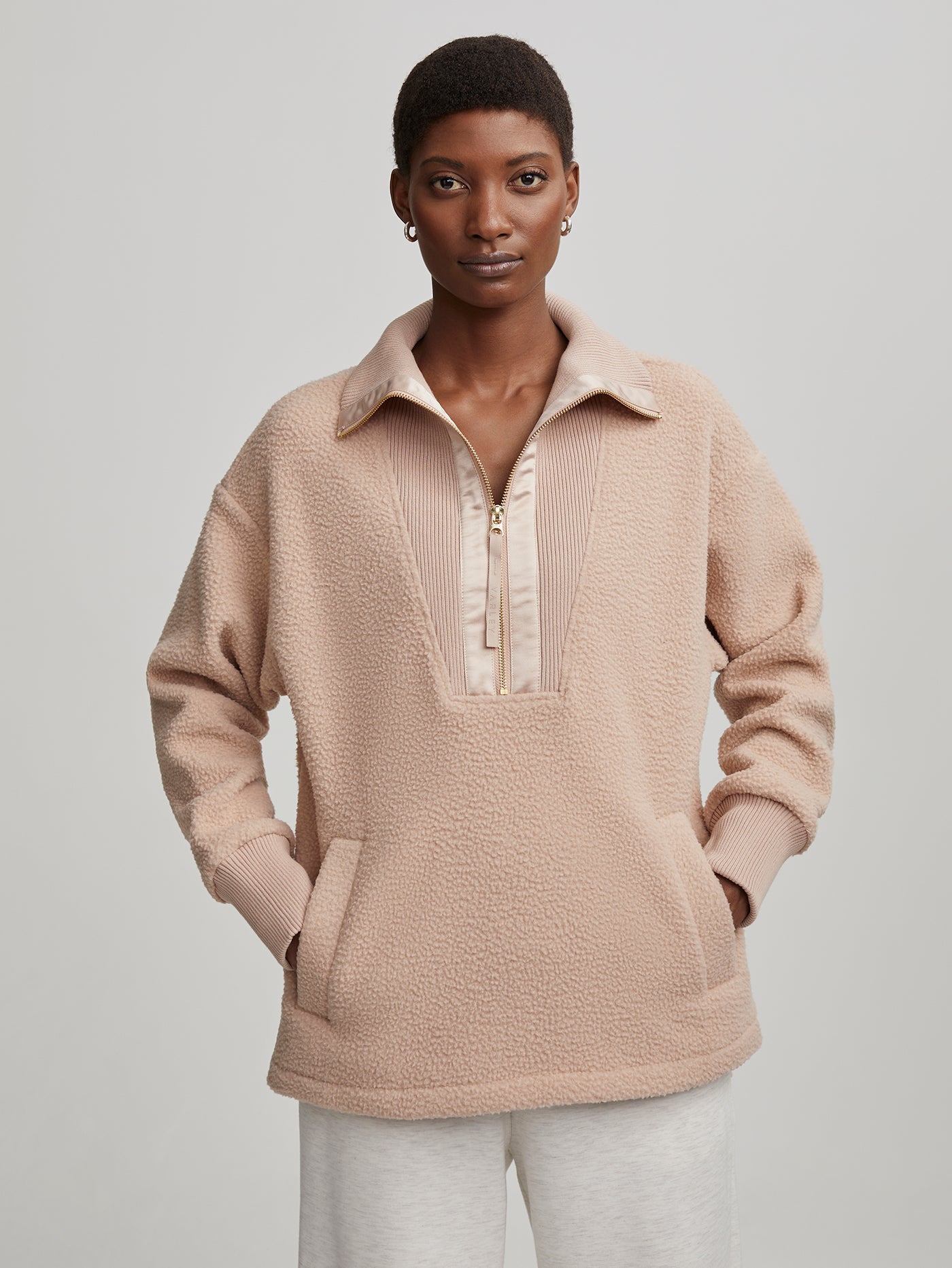 Varley Wallace Half Zip Fleece Jacket for Women - Soft Blush Tan Pullover for Outdoor Activities & Casual Wear