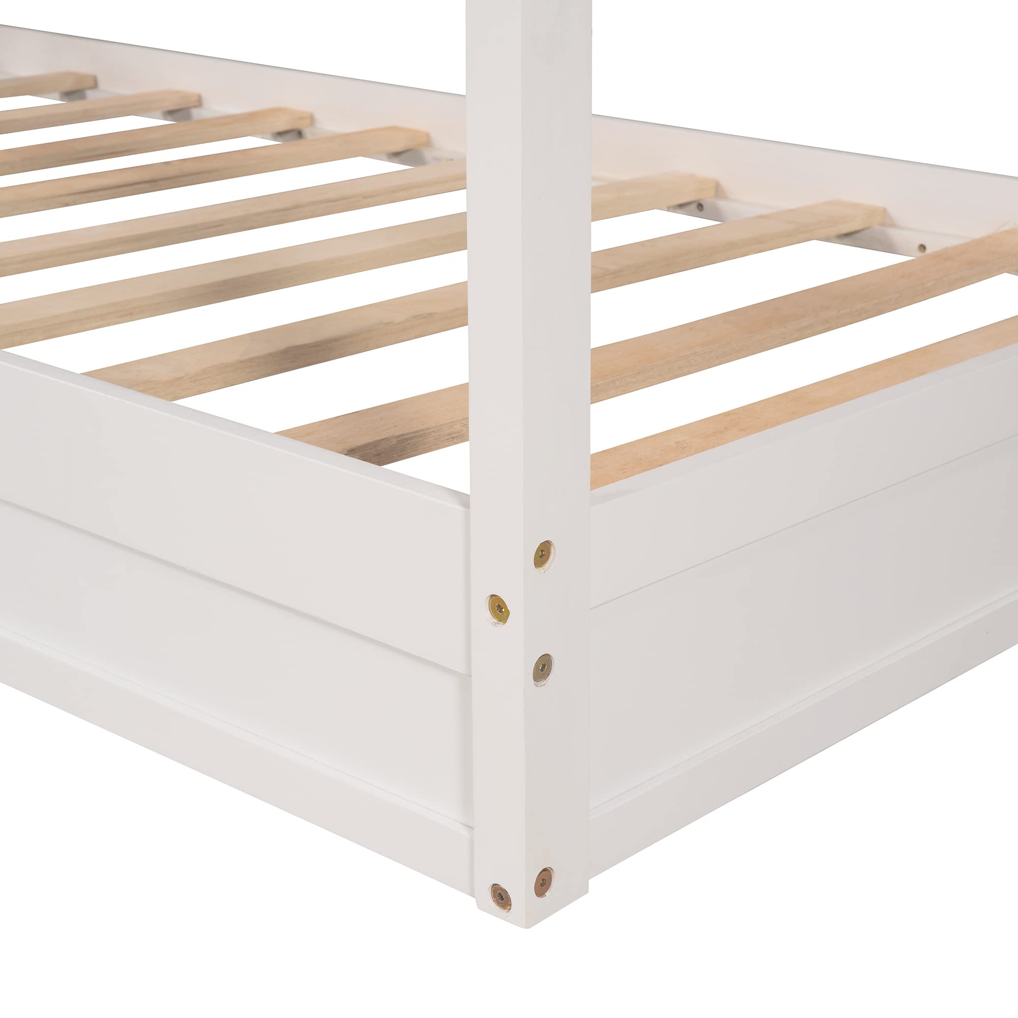 Bellemave L-Shaped Twin Bed Frame with Roof - Solid Wood Corner House Bed for Kids & Teens - Space-Saving Platform Bed for Small Rooms (White) - Perfect for Shared Kids' Bedrooms, Lofts & Cozy Spaces