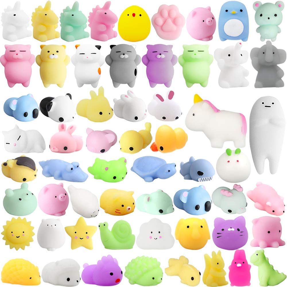 60 Pack Mochi Squishy Toys - Kawaii Stress Relief for Kids & Adults - Party Favors & Carnival Prizes